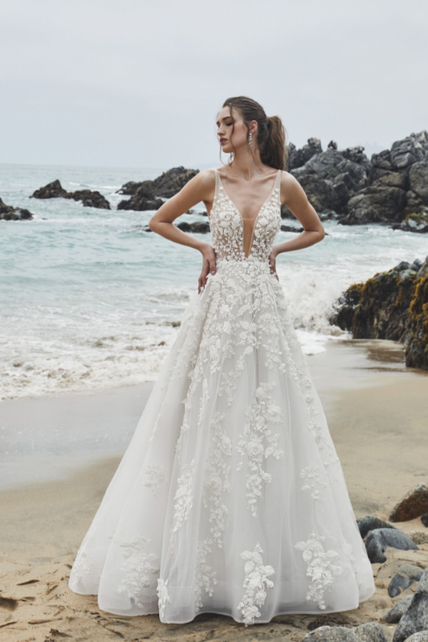 Lace Tulle Ballgown Wedding Dress with Tank Straps