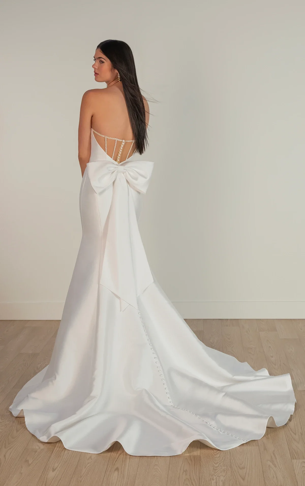 Strapless Mikado Fit-and-Flare Wedding Dress with Bow Detail