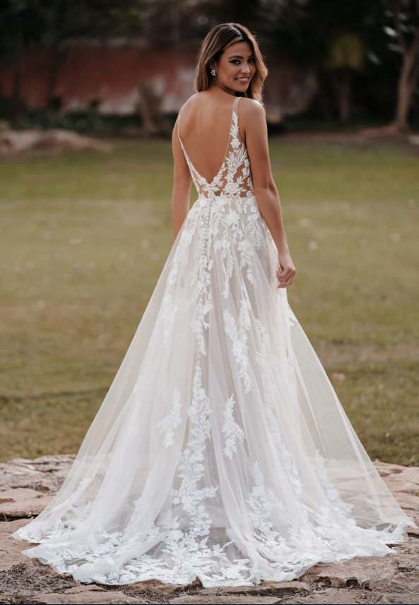 Allure Bridals 9959 A-line wedding dress with dazzling sequined appliques over sparkling tulle