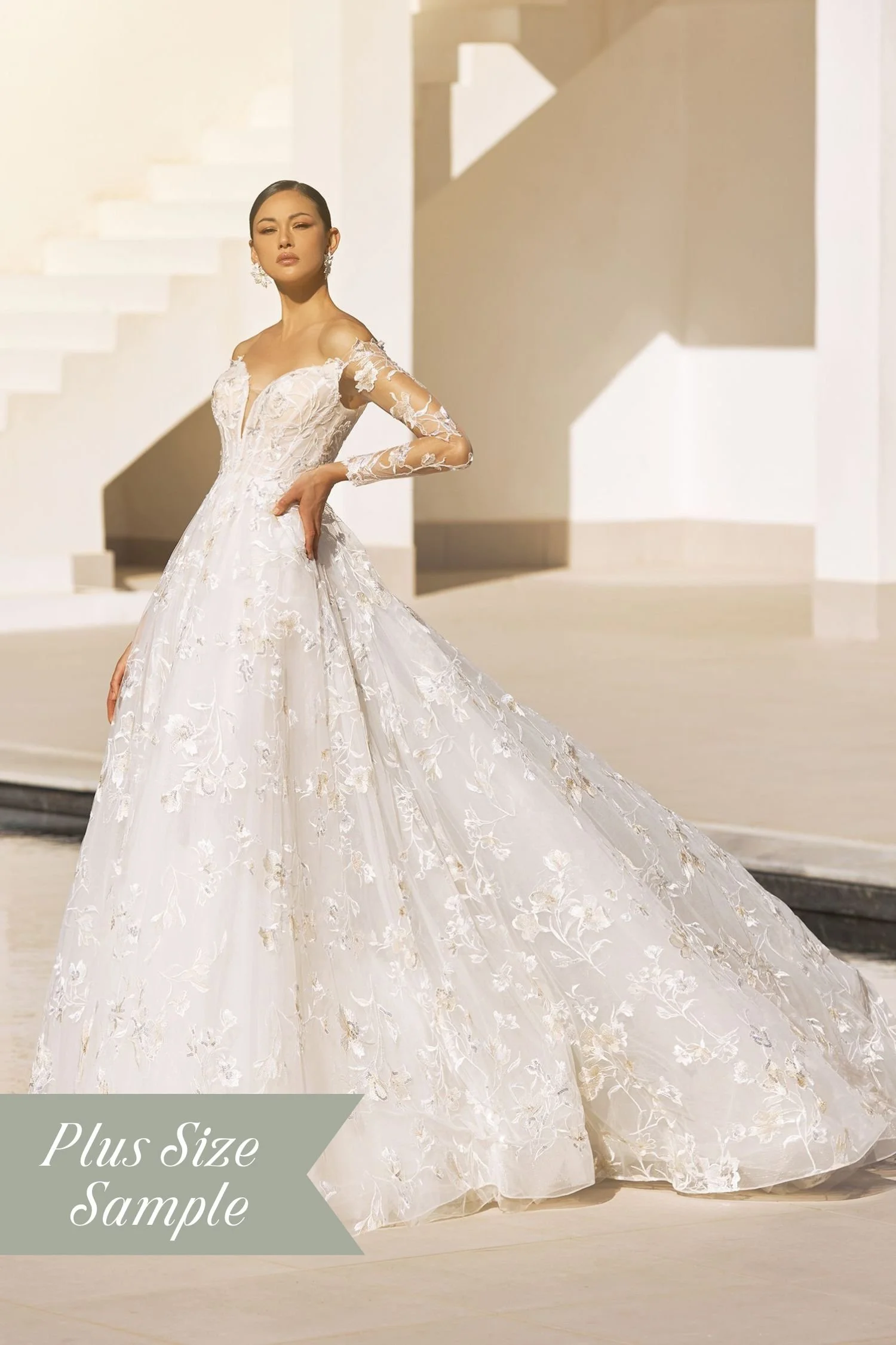 Lace Ballgown Plus Size Wedding Dress with Colorful Flowers