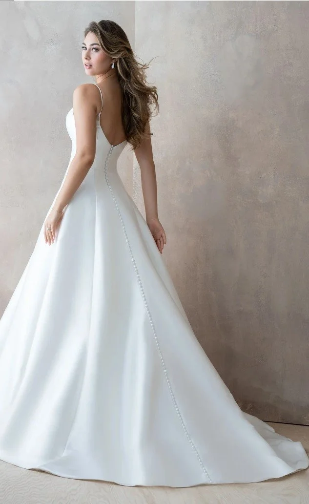 Abella E462A Ana spaghetti strap a-line wedding dress in Mikado with sweetheart neckline and cathedral train