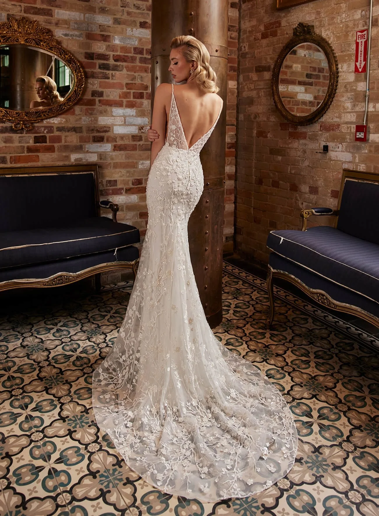 L'amour June LA22238 beaded floral lace V-neck wedding gown with sparkle detailing
