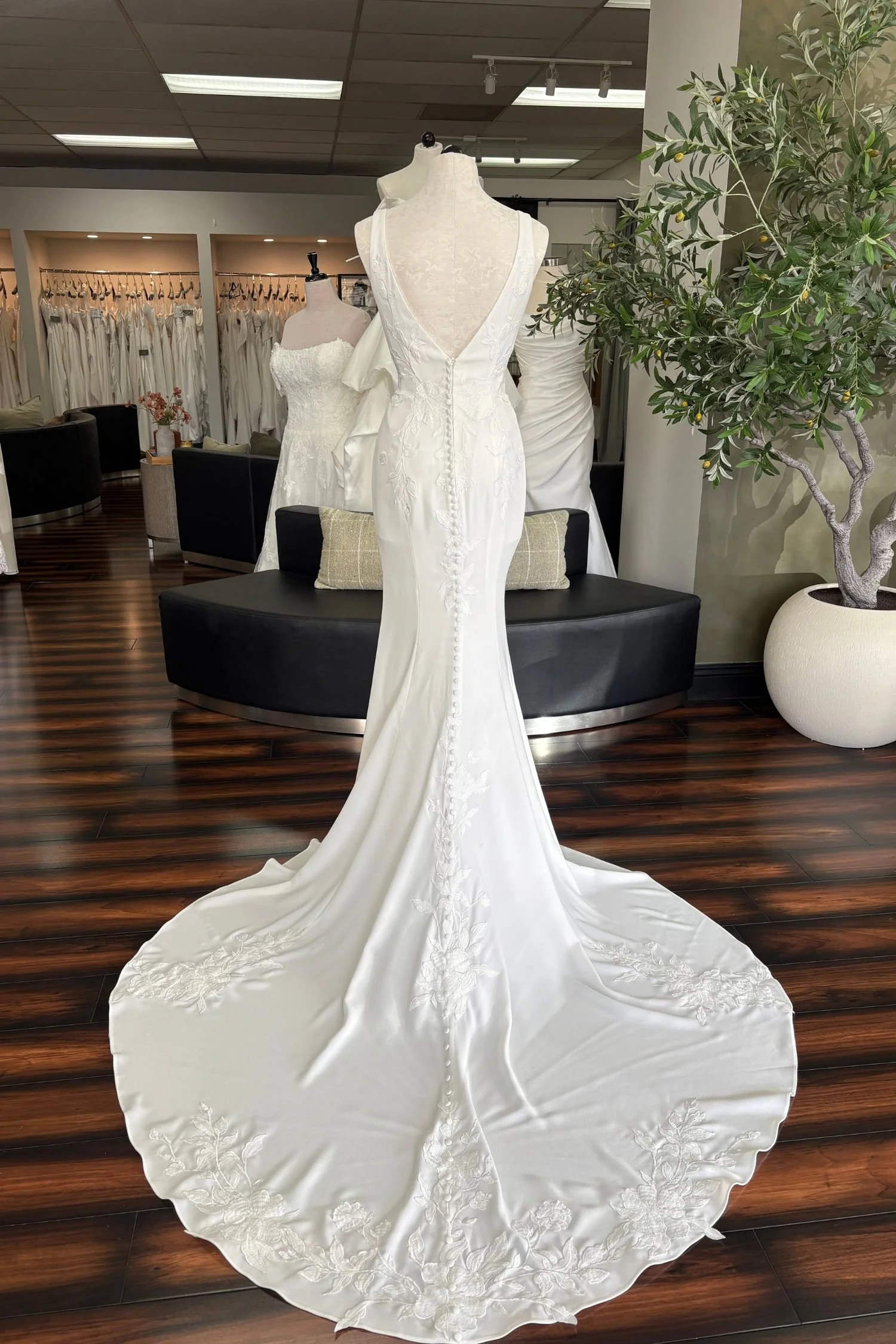 Crepe Fit & Flare Wedding Dress with Lace Appliques
