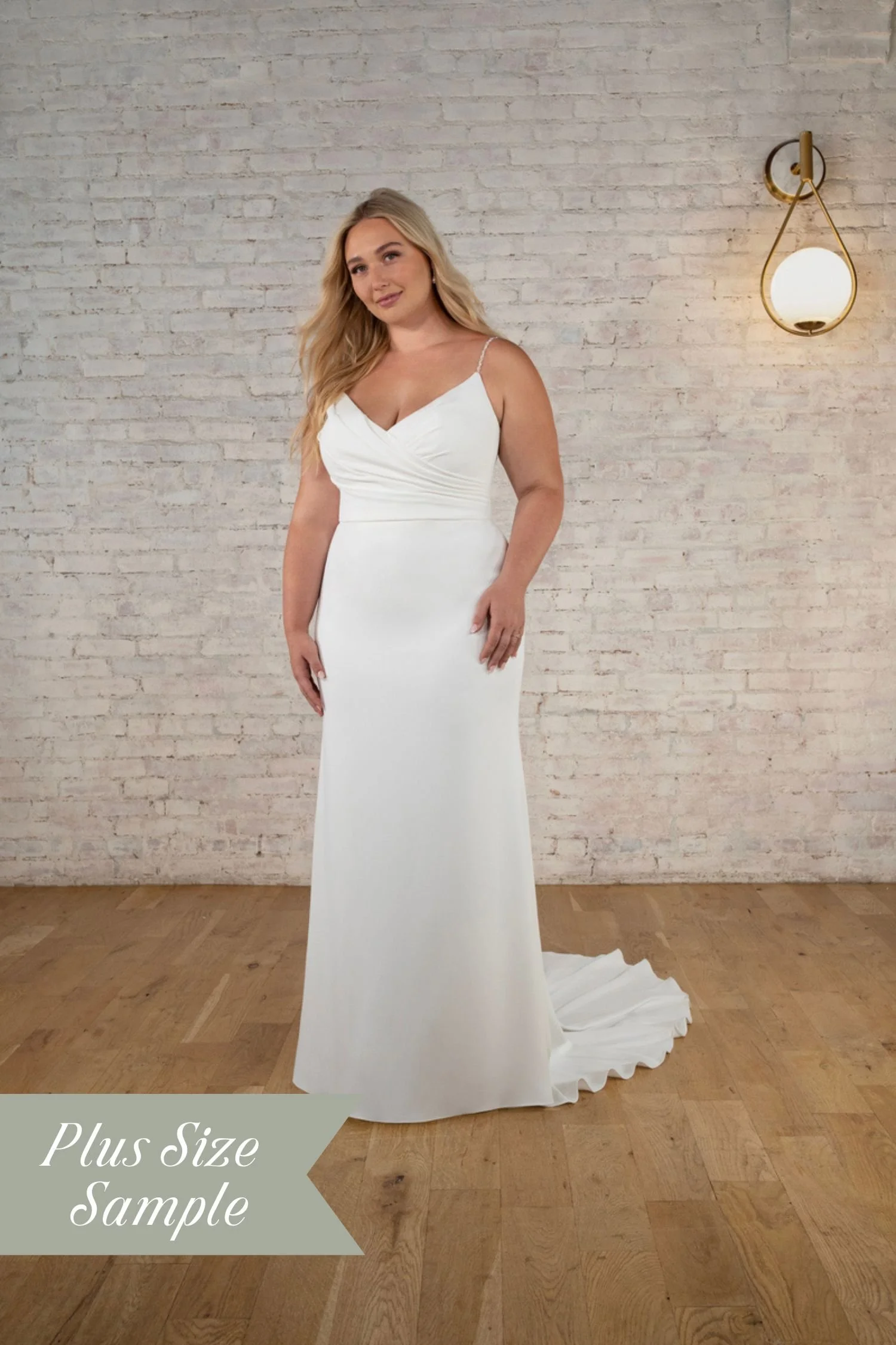 Crepe Sheath Plus Size Wedding Dress with Beaded Straps