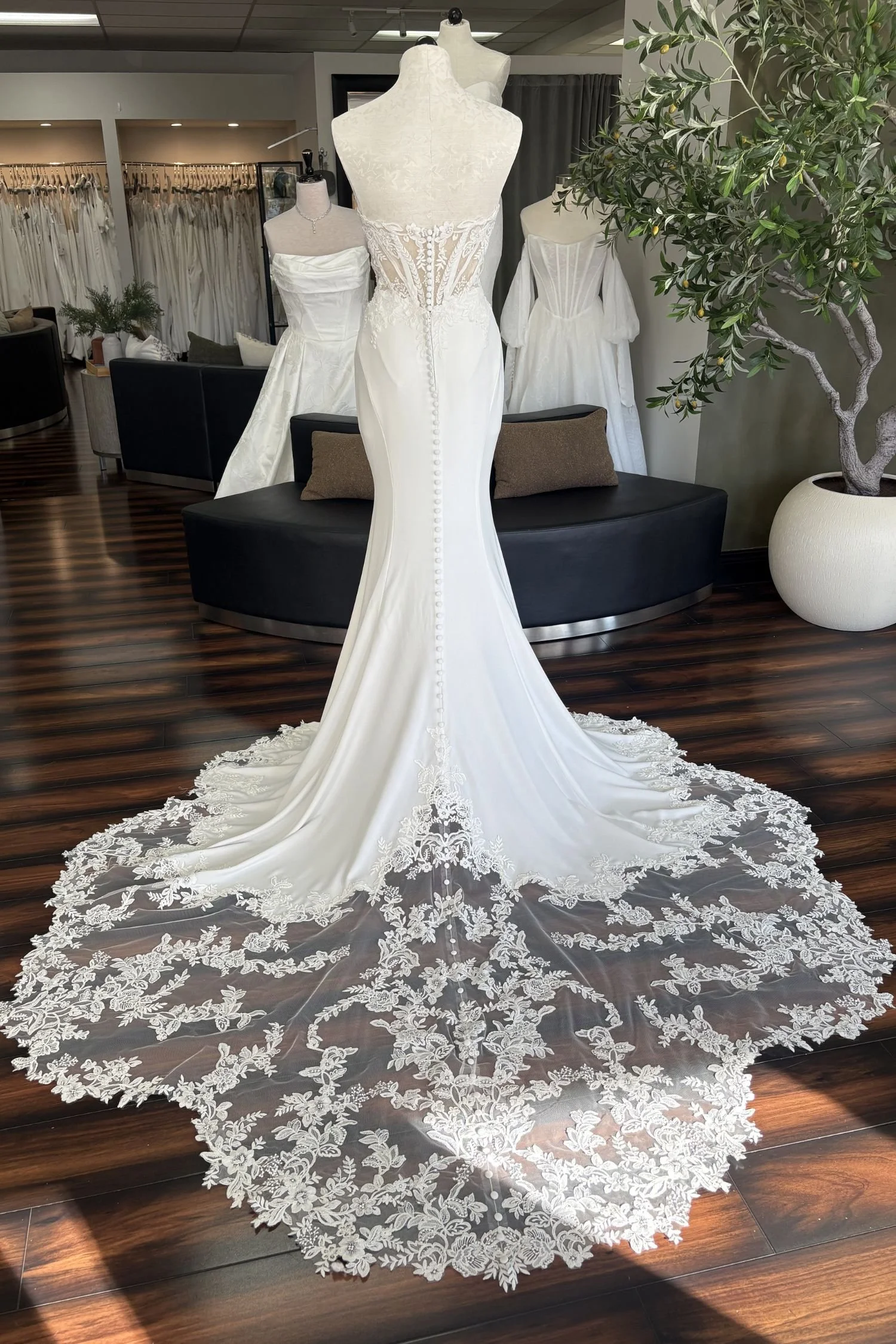 Strapless Crepe Fit & Flare with Lace