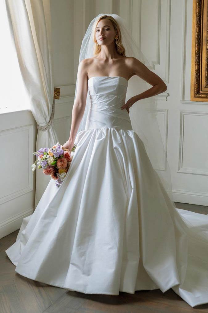 asymmetrical drop waist wedding dress Sophia Tolli Wedding Dress tulle lace A-line