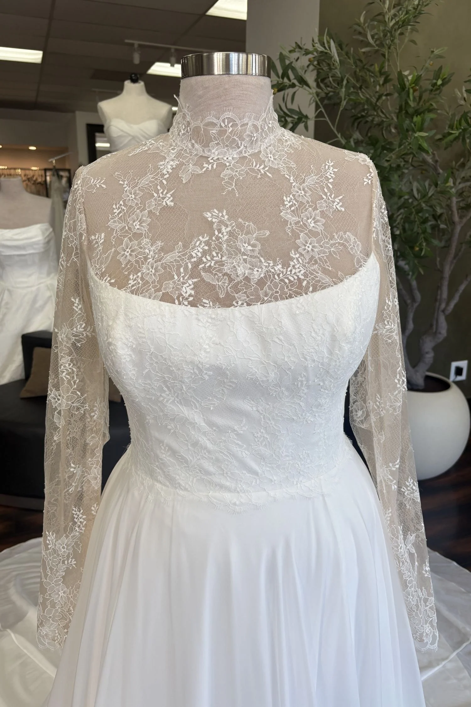 Chiffon A-line Wedding Dress with Chantilly Long Sleeves