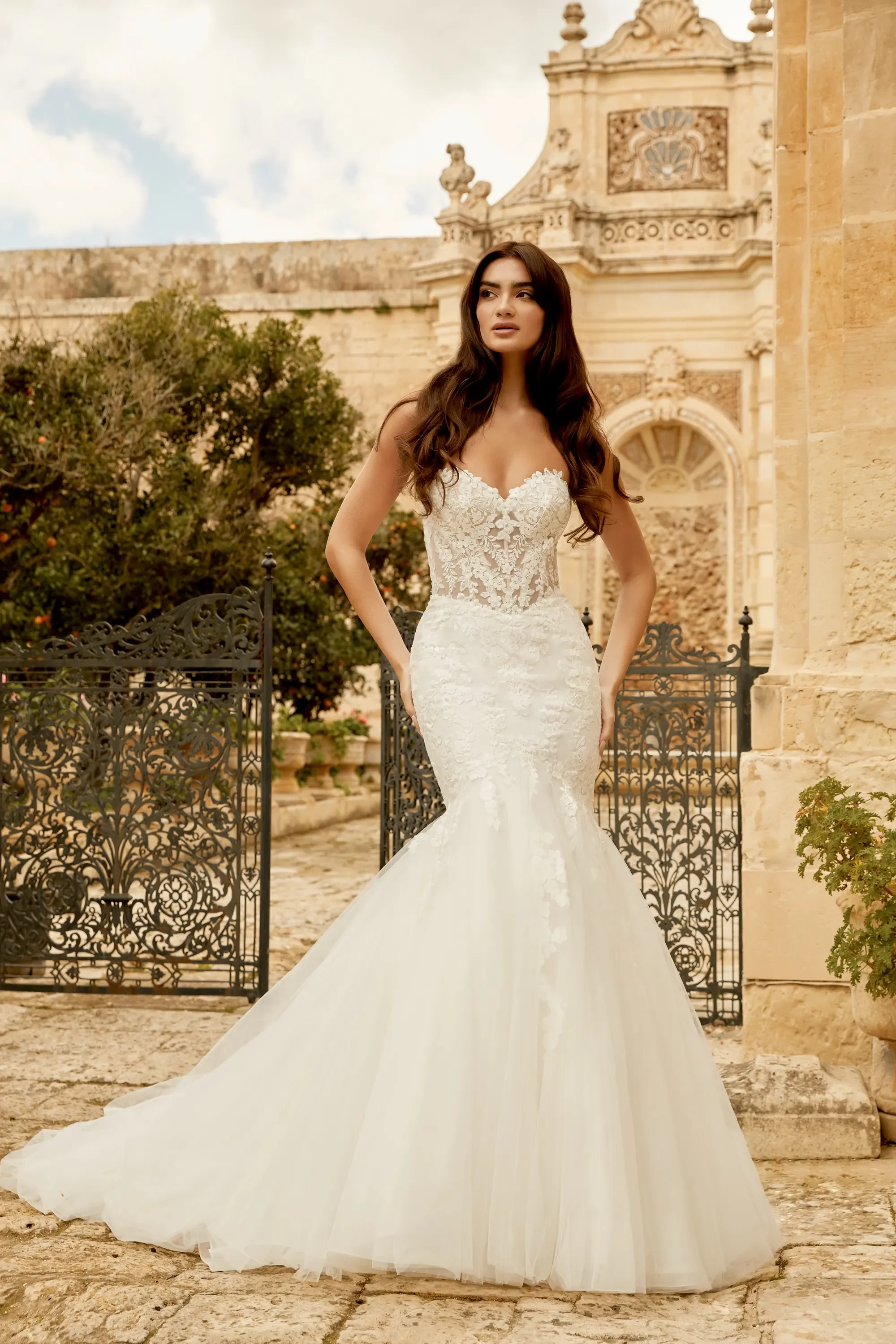 Sincerity 44481 sequin beaded lace mermaid wedding dress with sweetheart neckline