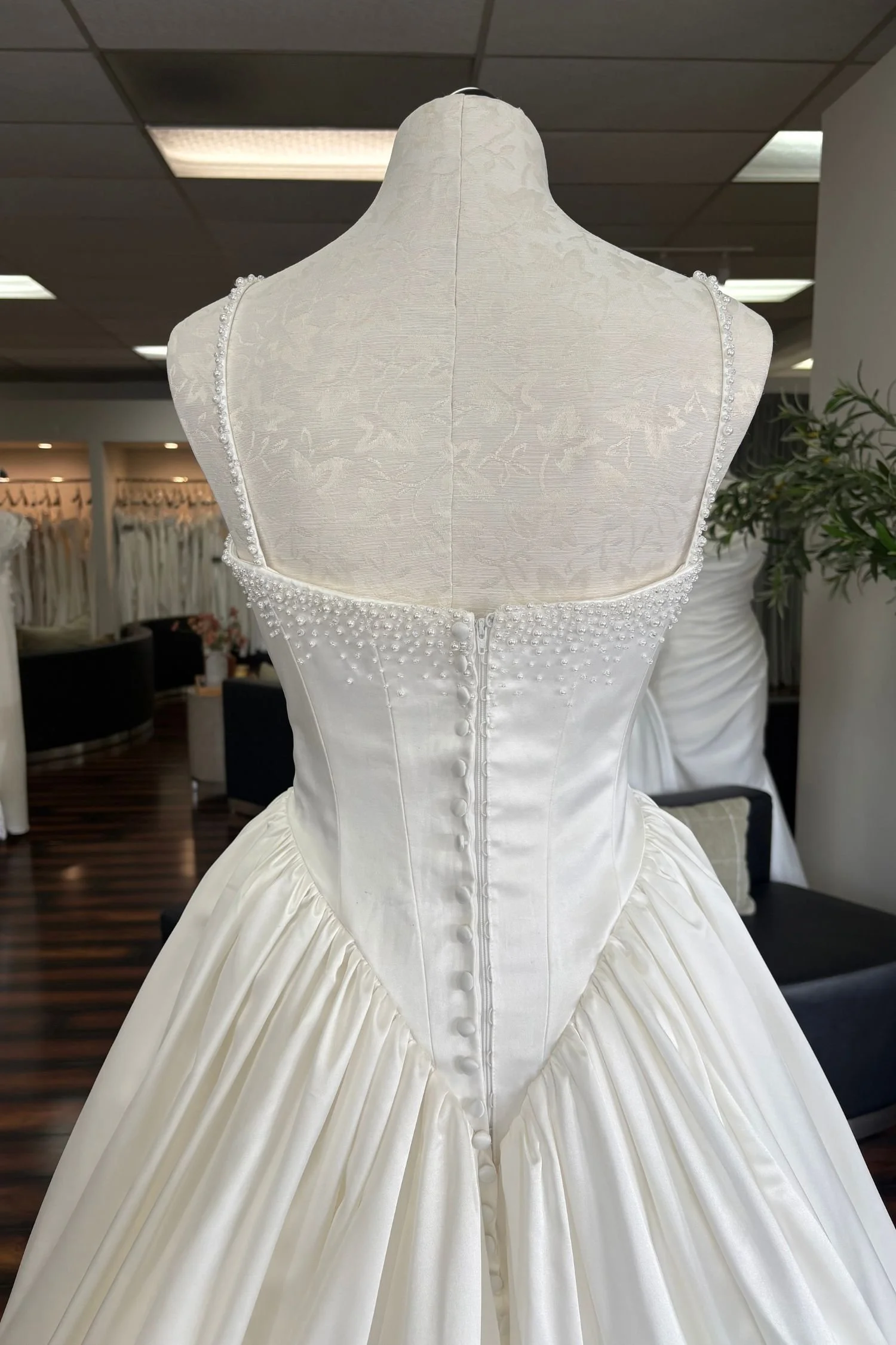 Satin Ballgown Wedding Dress with Pearl Beading