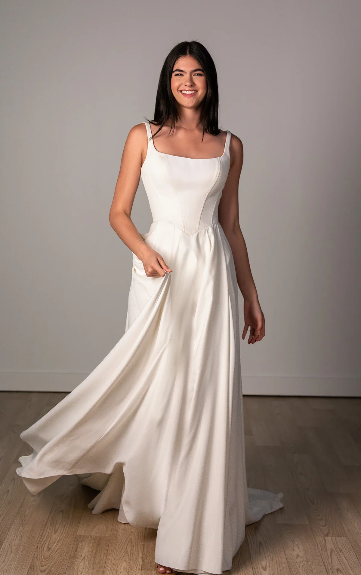 Matte Satin A-Line Plus Size Wedding Dress with Square Neckline and Wide Straps