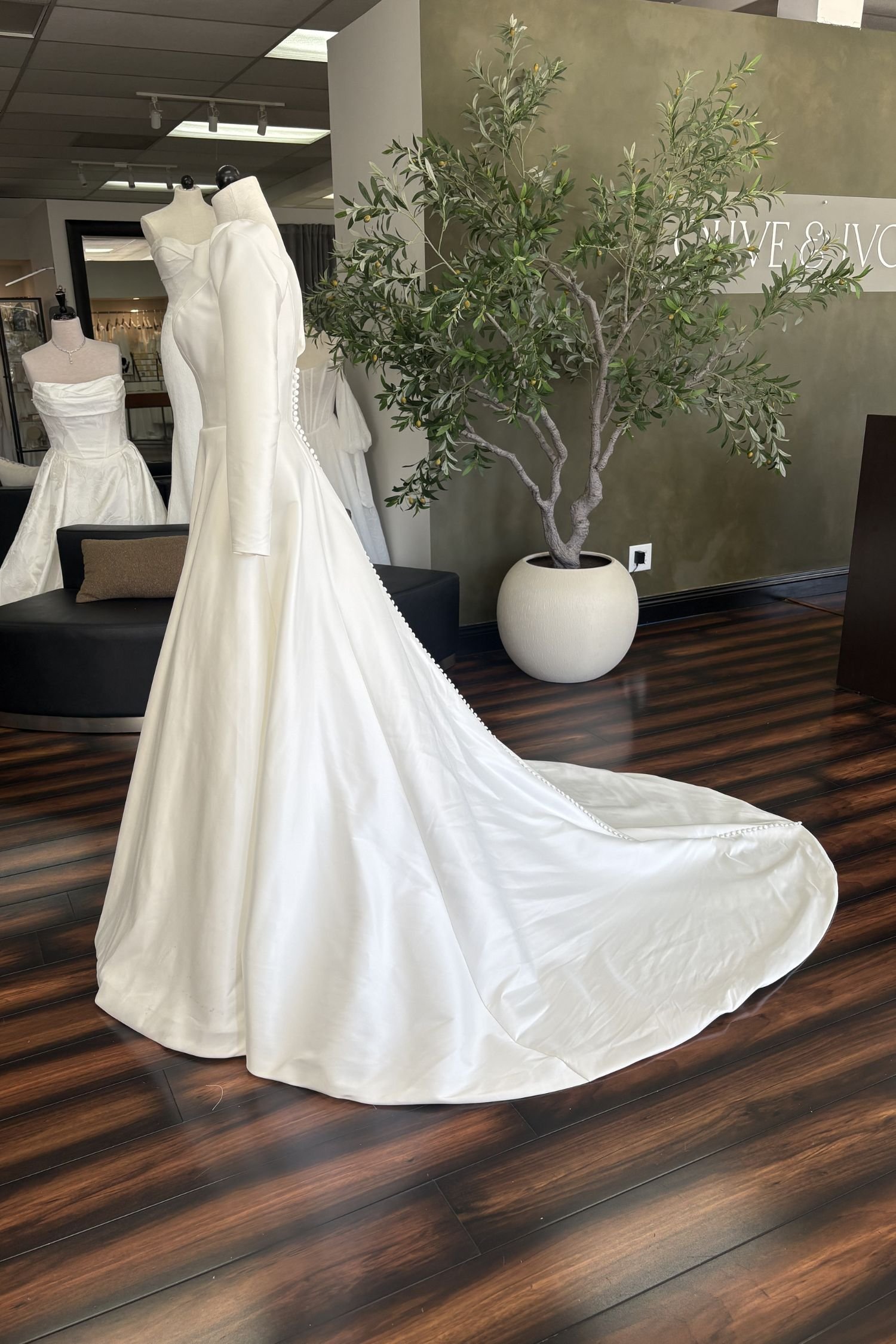Simple Mikado Ballgown Wedding Dress with Long Sleeves