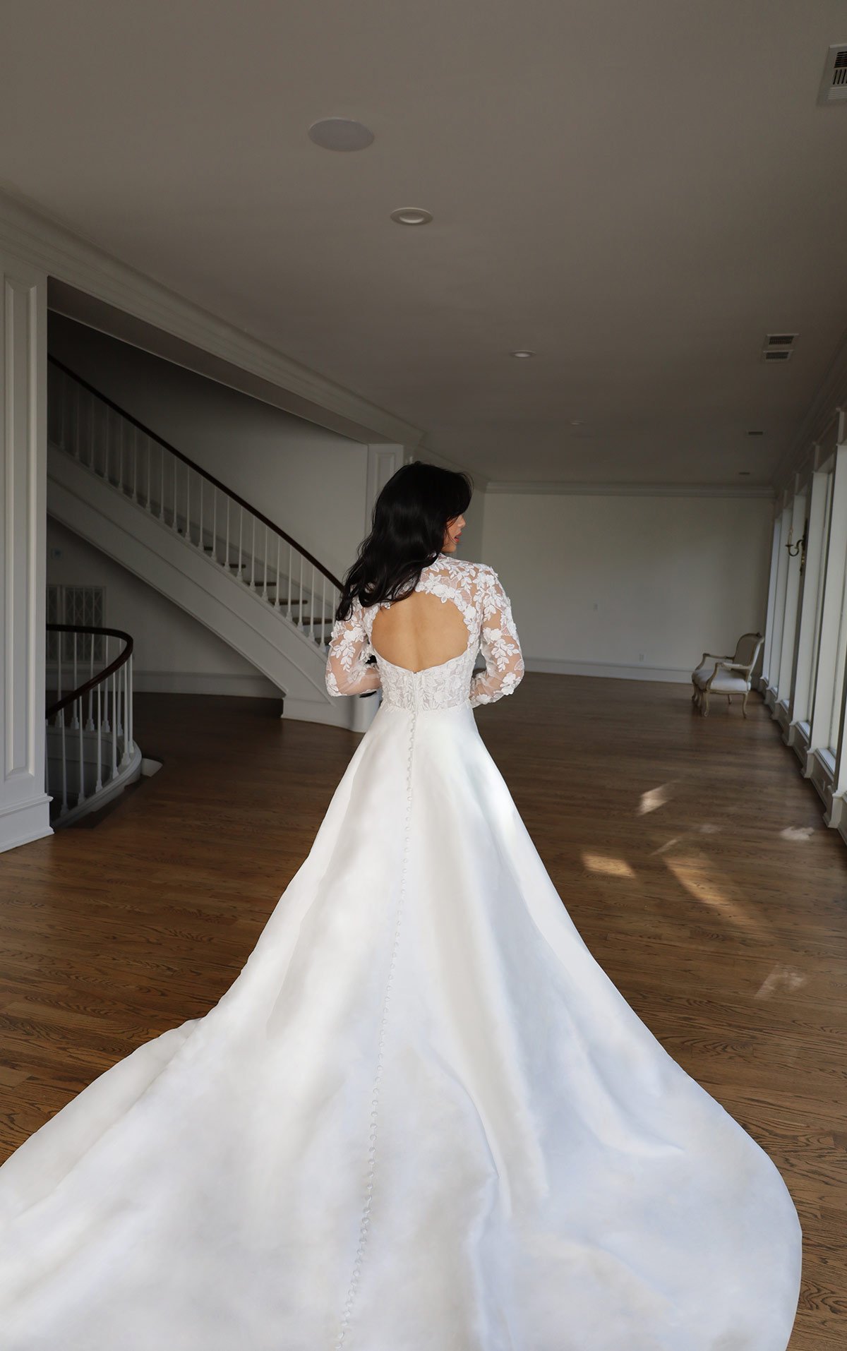 Essense of Australia D3715ZZ A-line wedding dress with high lace neckline and long sleeves