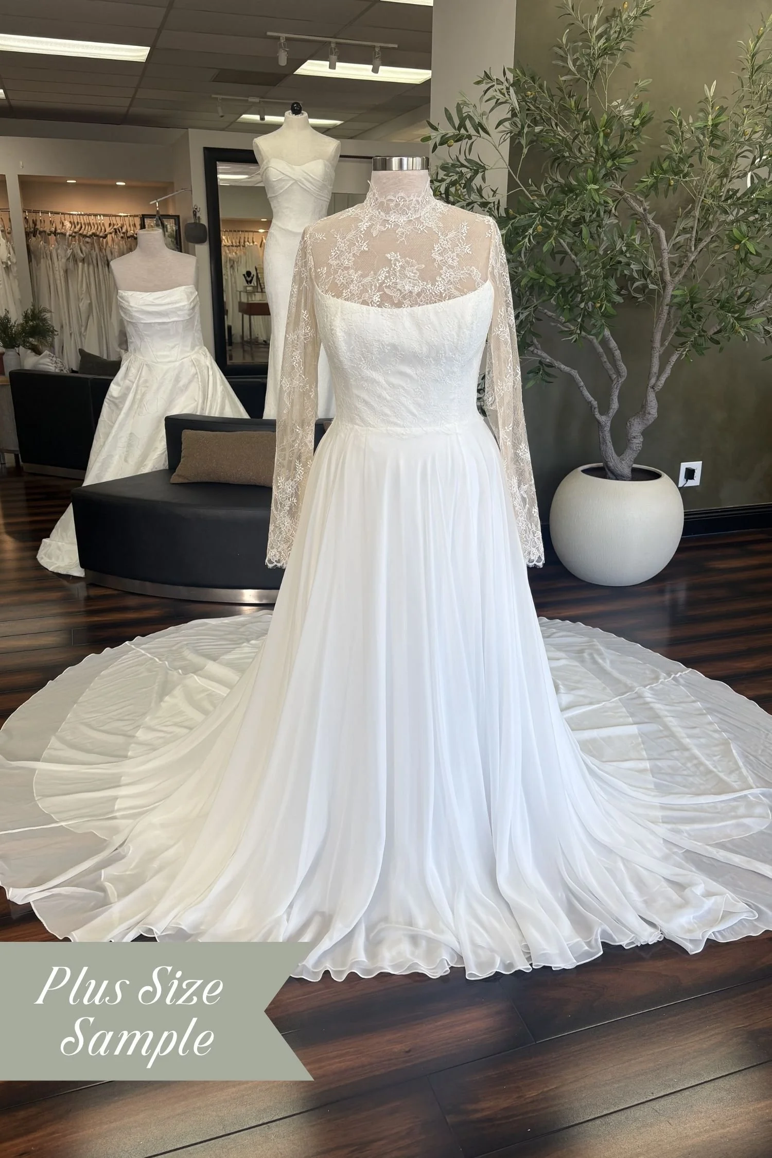 Chiffon A-line Wedding Dress with Chantilly Long Sleeves