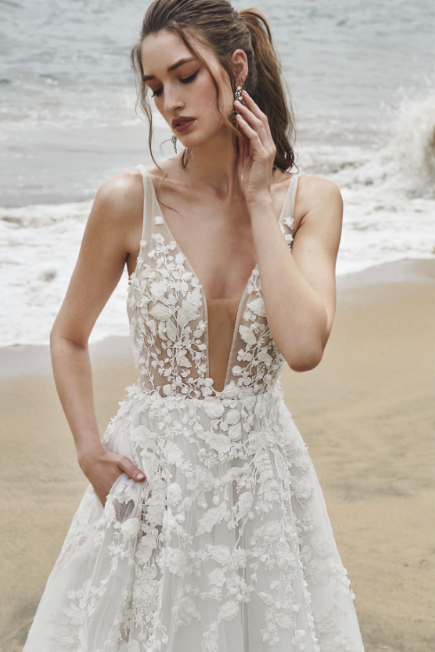Lace Tulle Ballgown Wedding Dress with Tank Straps