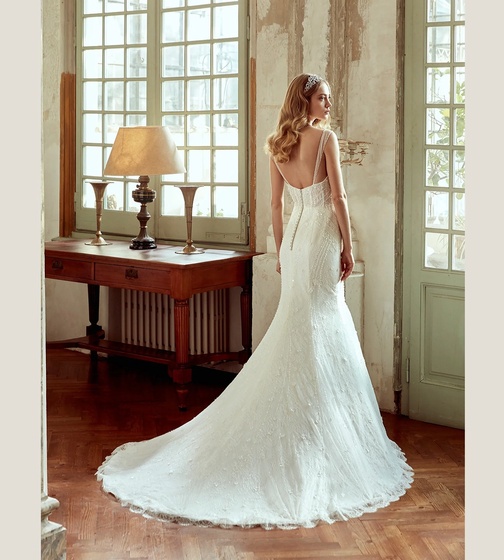 Nicole Spose NIAB17132 Italian lace wedding gown with refined detailing