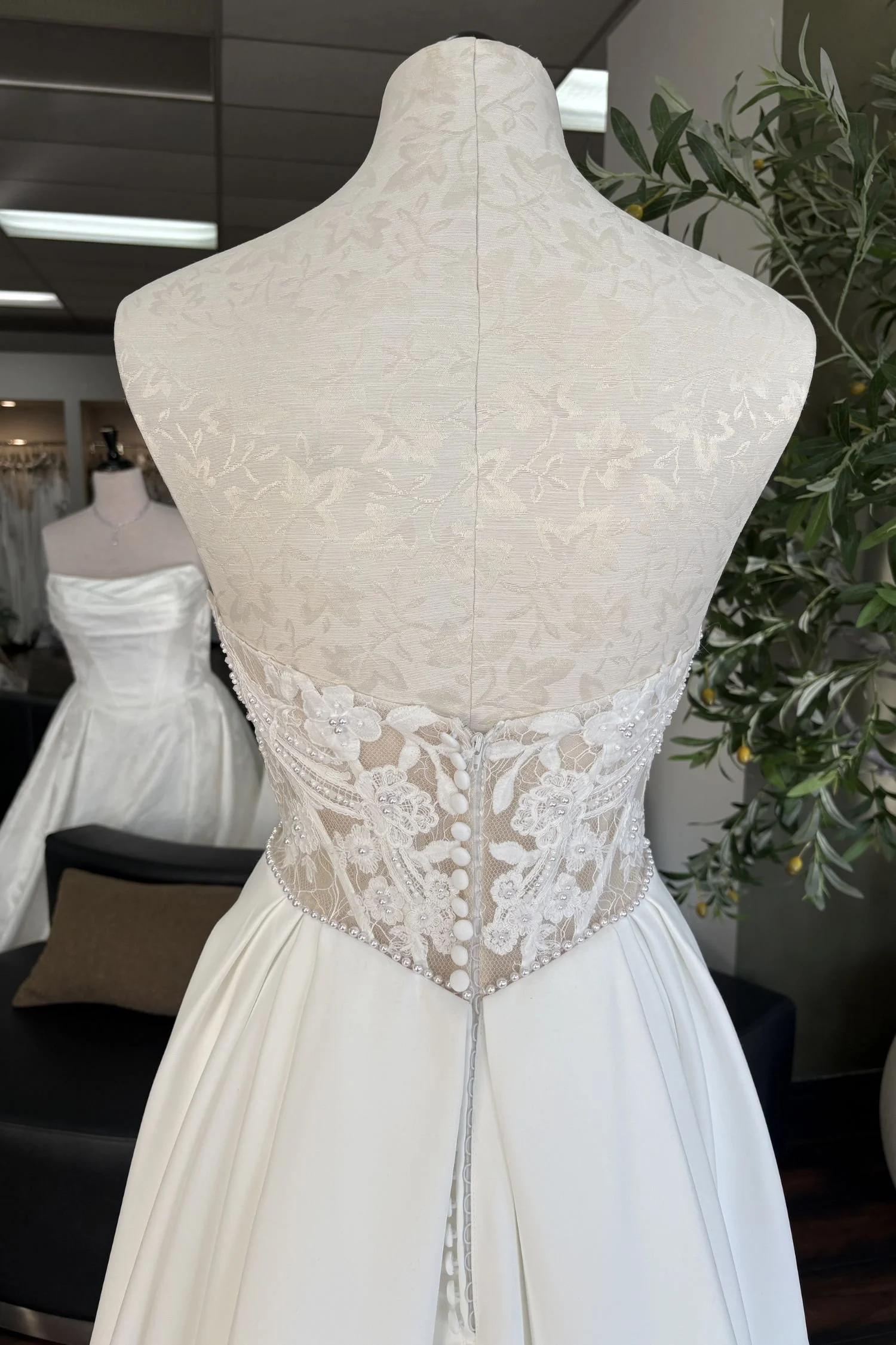 Strapless Ballgown Wedding Dress with Lace Bodice and Train