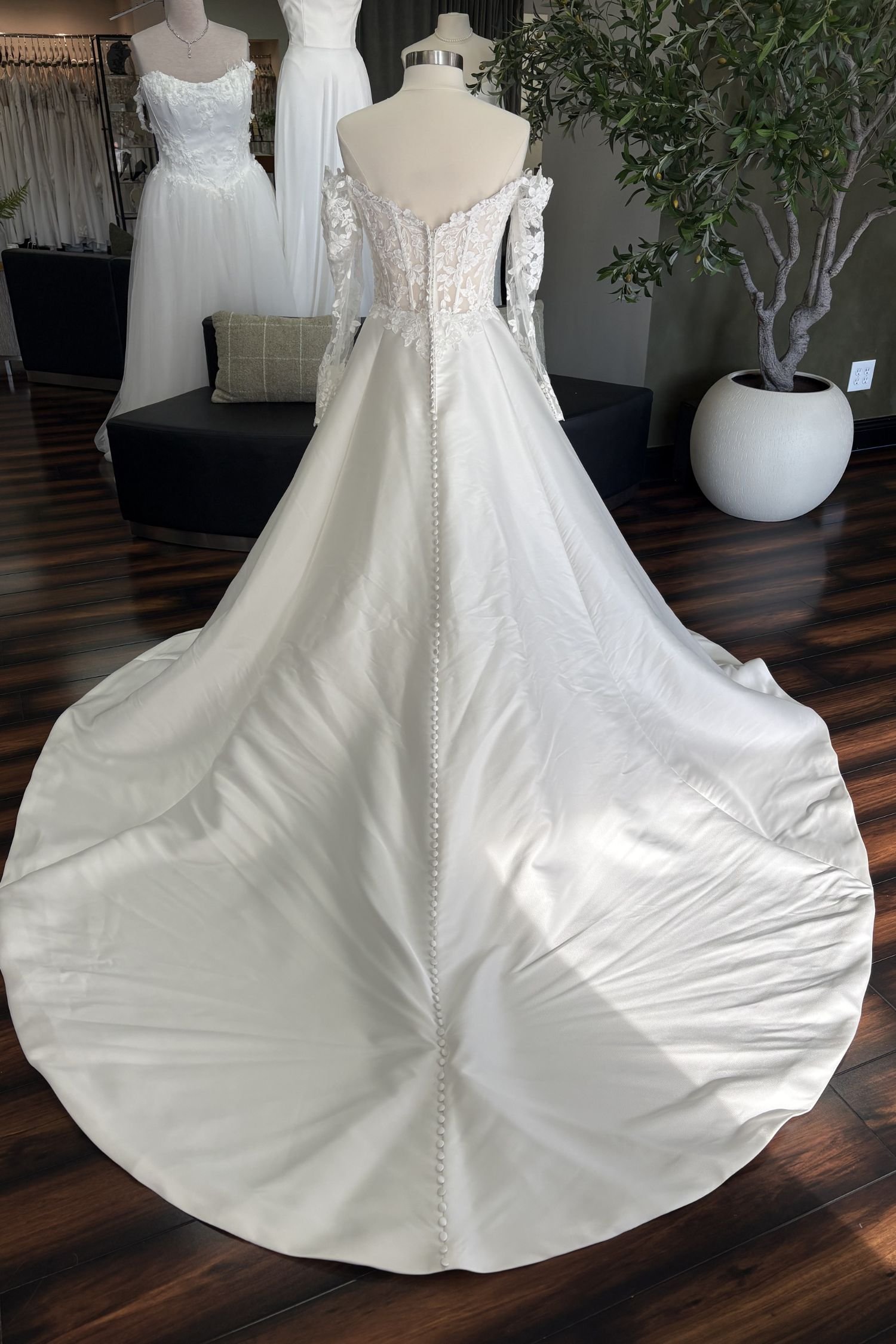 Romantic Mikado and Lace Ballgown Wedding Dress with Long Sleeves