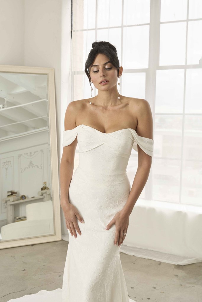 Modern Fit & Flare Wedding Dress in Textured Crepe