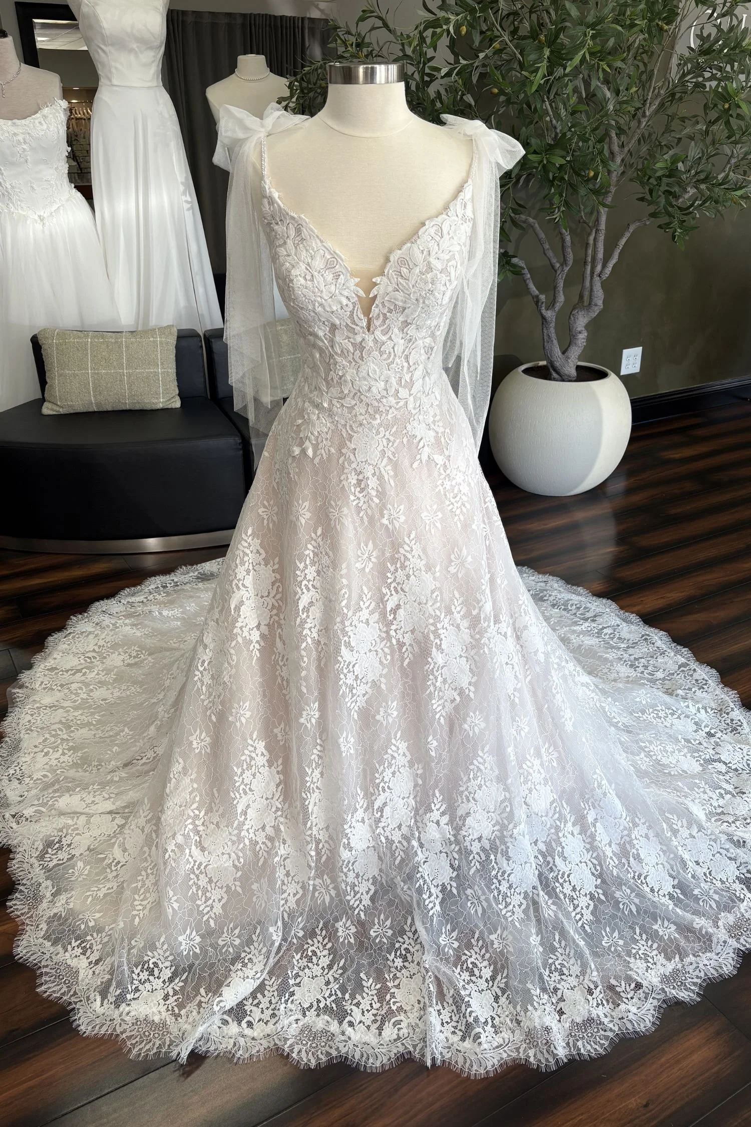 Full Lace A-Line Wedding Dress with Plunge Neckline