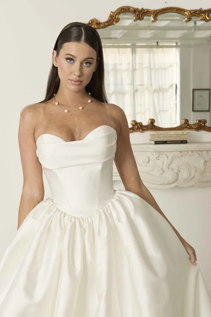 Minimalist Basque Waist Wedding Dress with Pockets