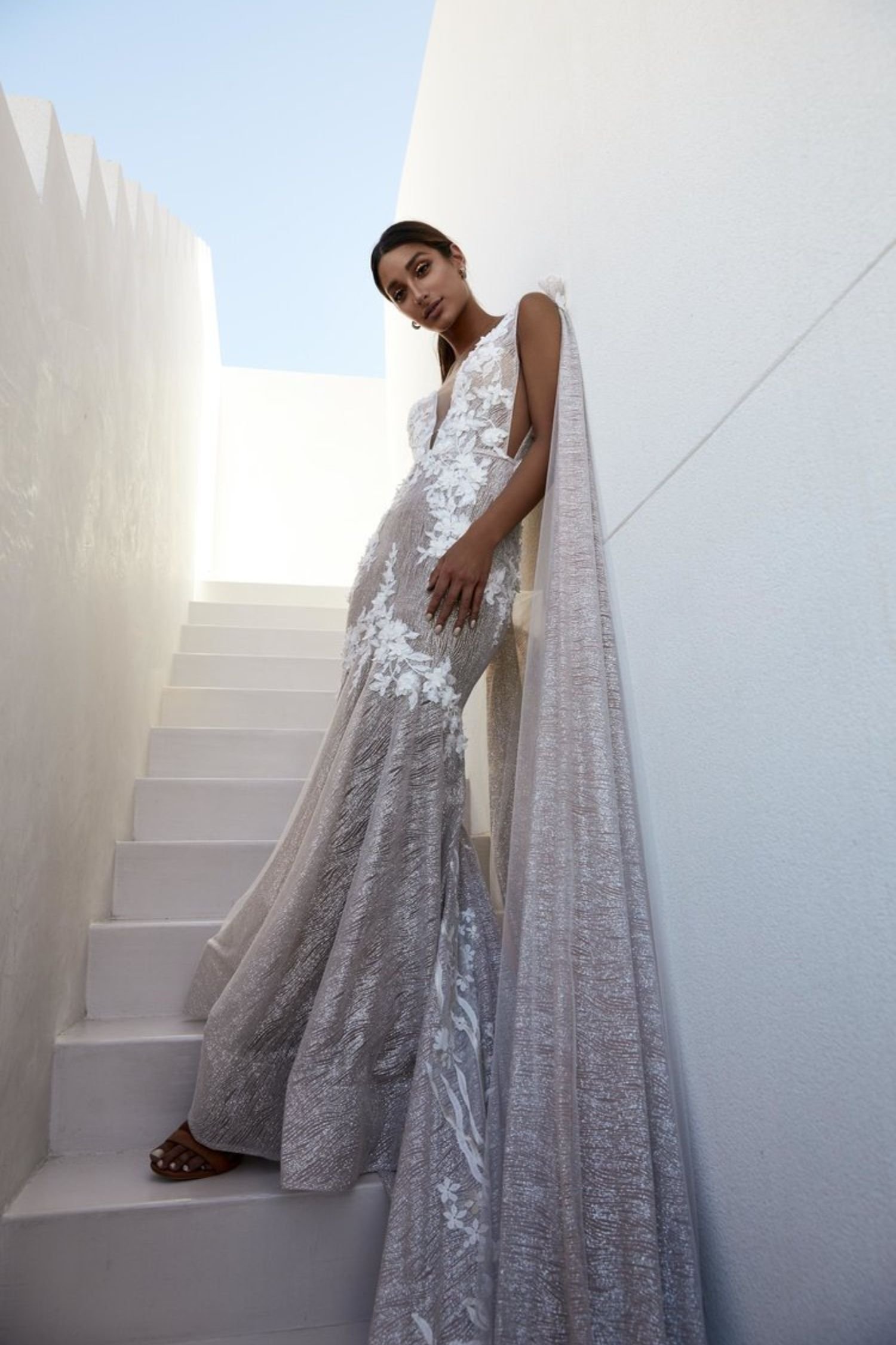 Sparkle Fit and Flare Wedding Dress with Lace Applique
