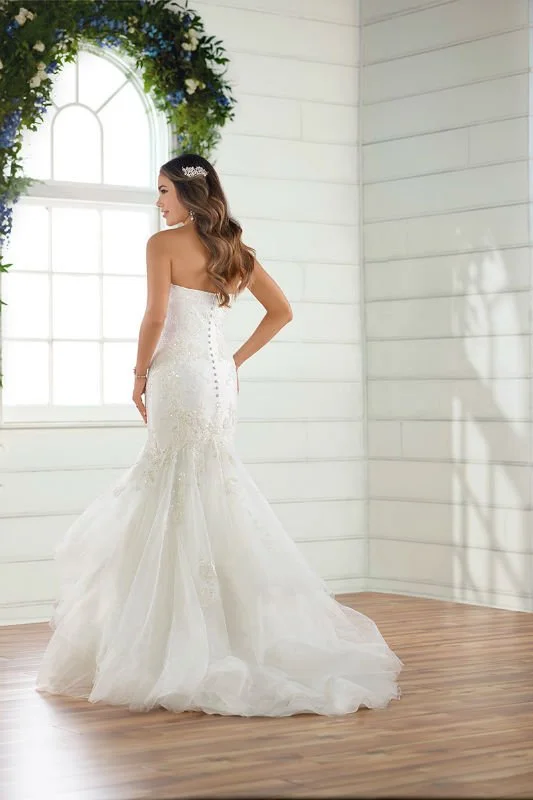 Plus Size Essense of Australia D2920IV plunge neckline fit-and-flare wedding dress with sparkling lace accents