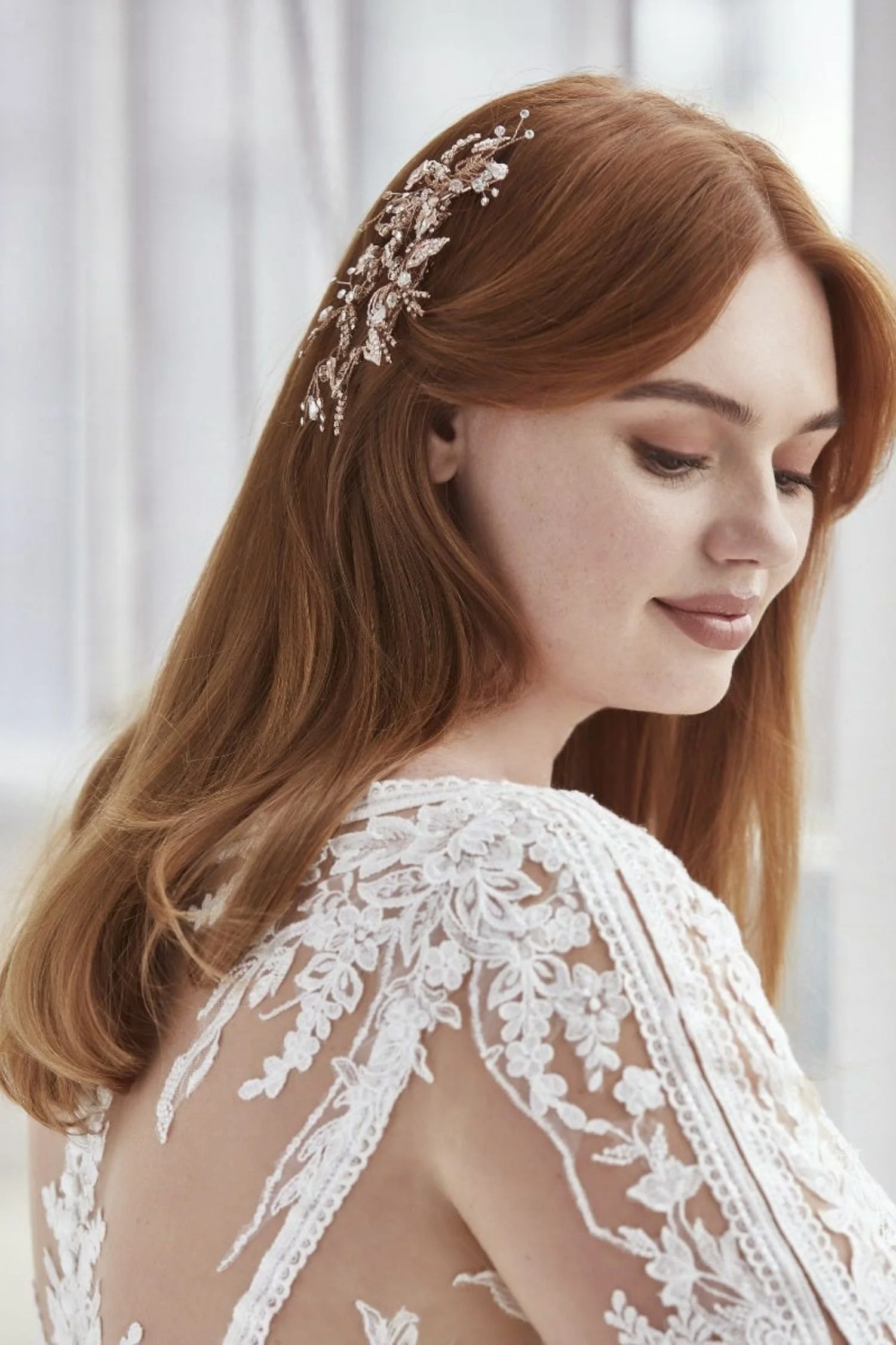 Lace Fit and Flare Plus Size Wedding Dress with Long Sleeves