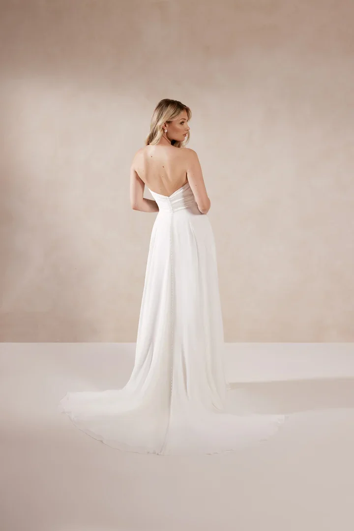 A-Line Gown with Crepe Sweetheart Neckline and Draped Details