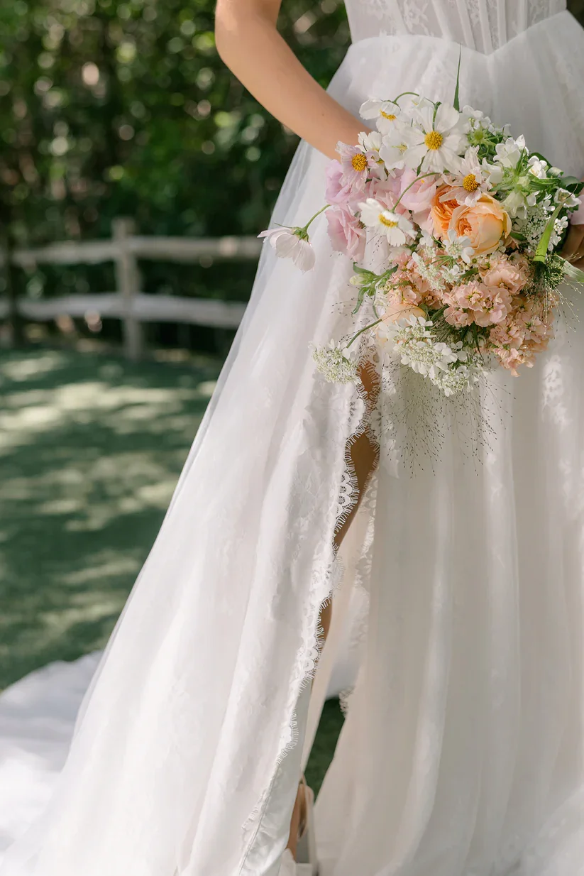 Plus Size Chantilly Lace Wedding Dress with Basque Waist and Slit