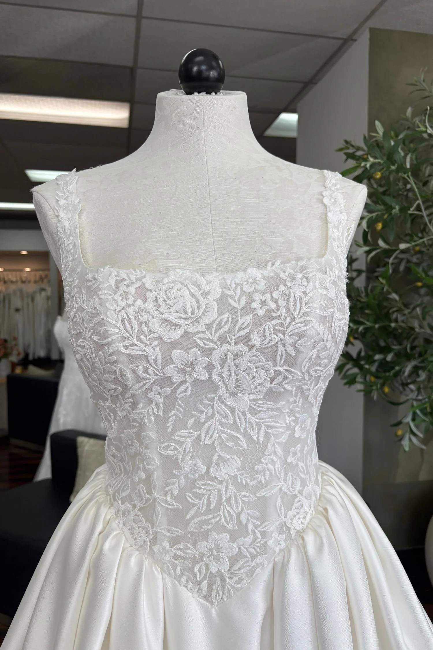 Satin Ballgown with Lace top and Basque Waist