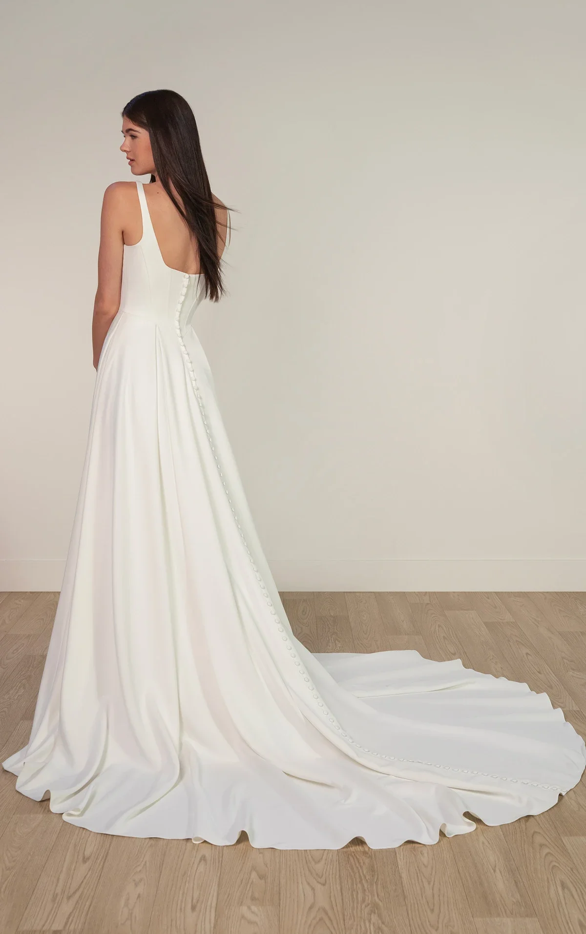 Matte Satin A-Line Wedding Dress with Square Neckline and Wide Straps