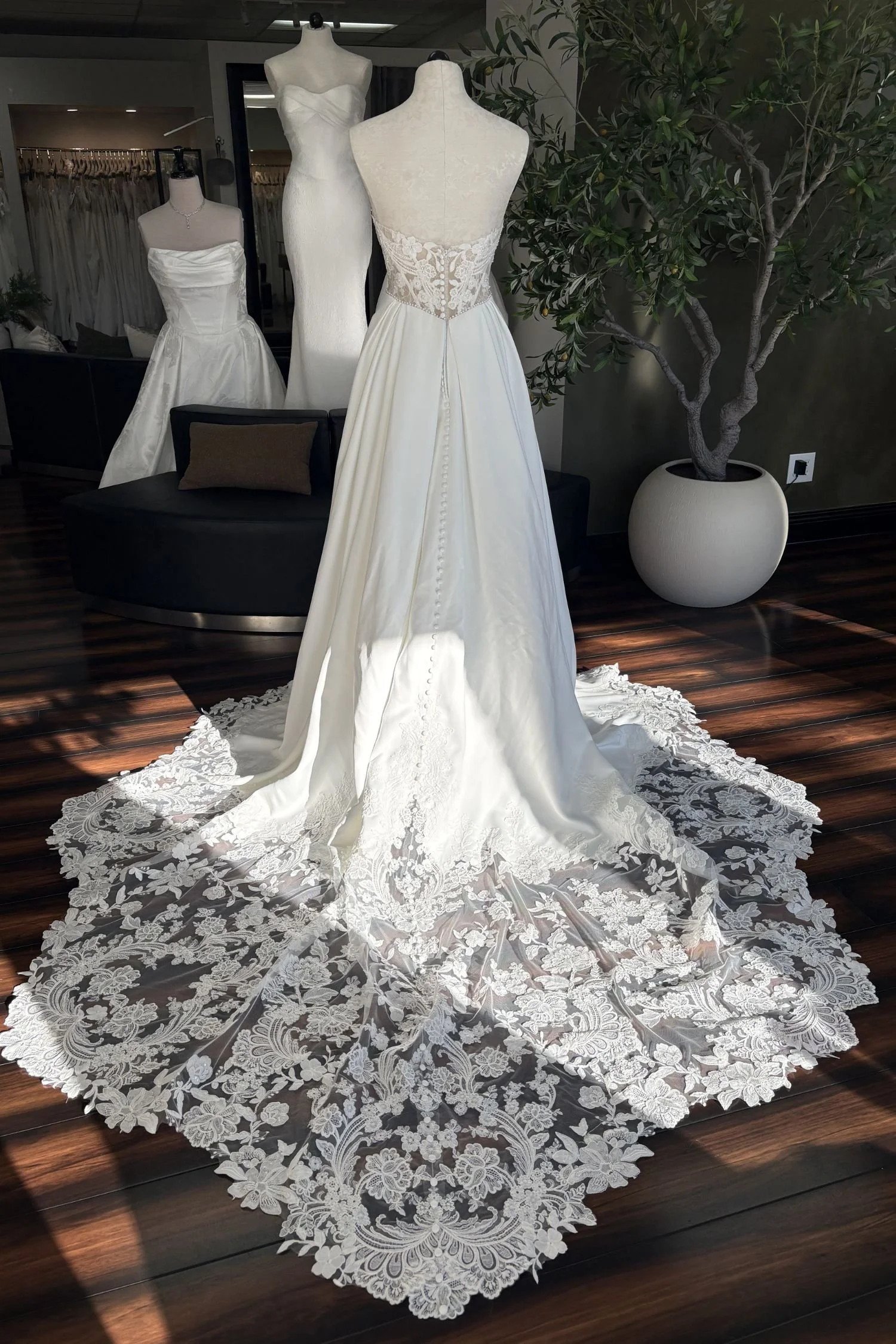 Strapless Ballgown Wedding Dress with Lace Bodice and Train