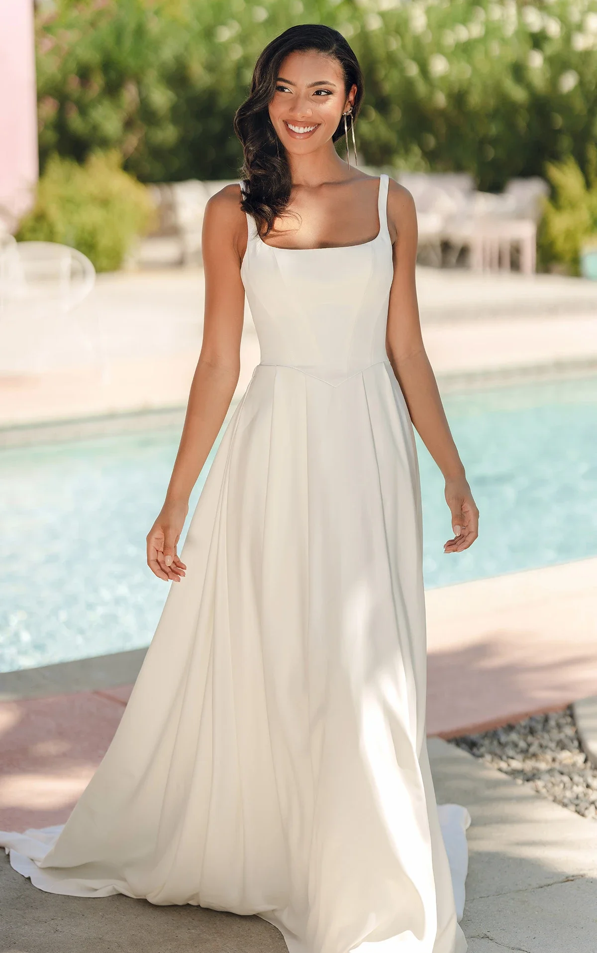 Matte Satin A-Line Plus Size Wedding Dress with Square Neckline and Wide Straps