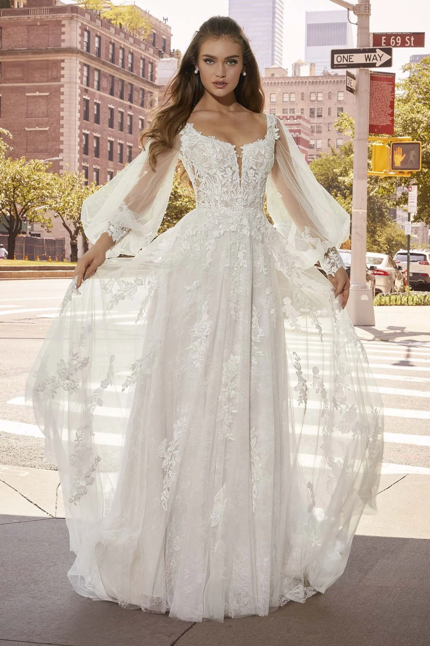 Lace A-line Wedding Dress with Bishop Sleeves