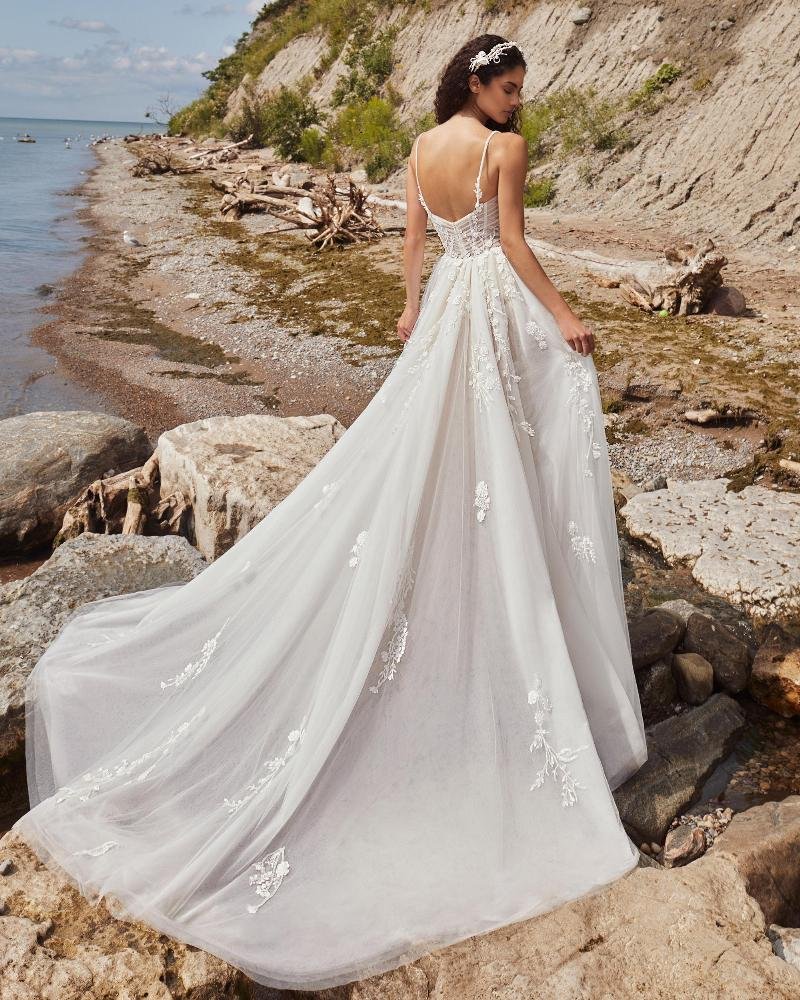 Spaghetti Strap A Line Tulle Wedding Dress with Long Train