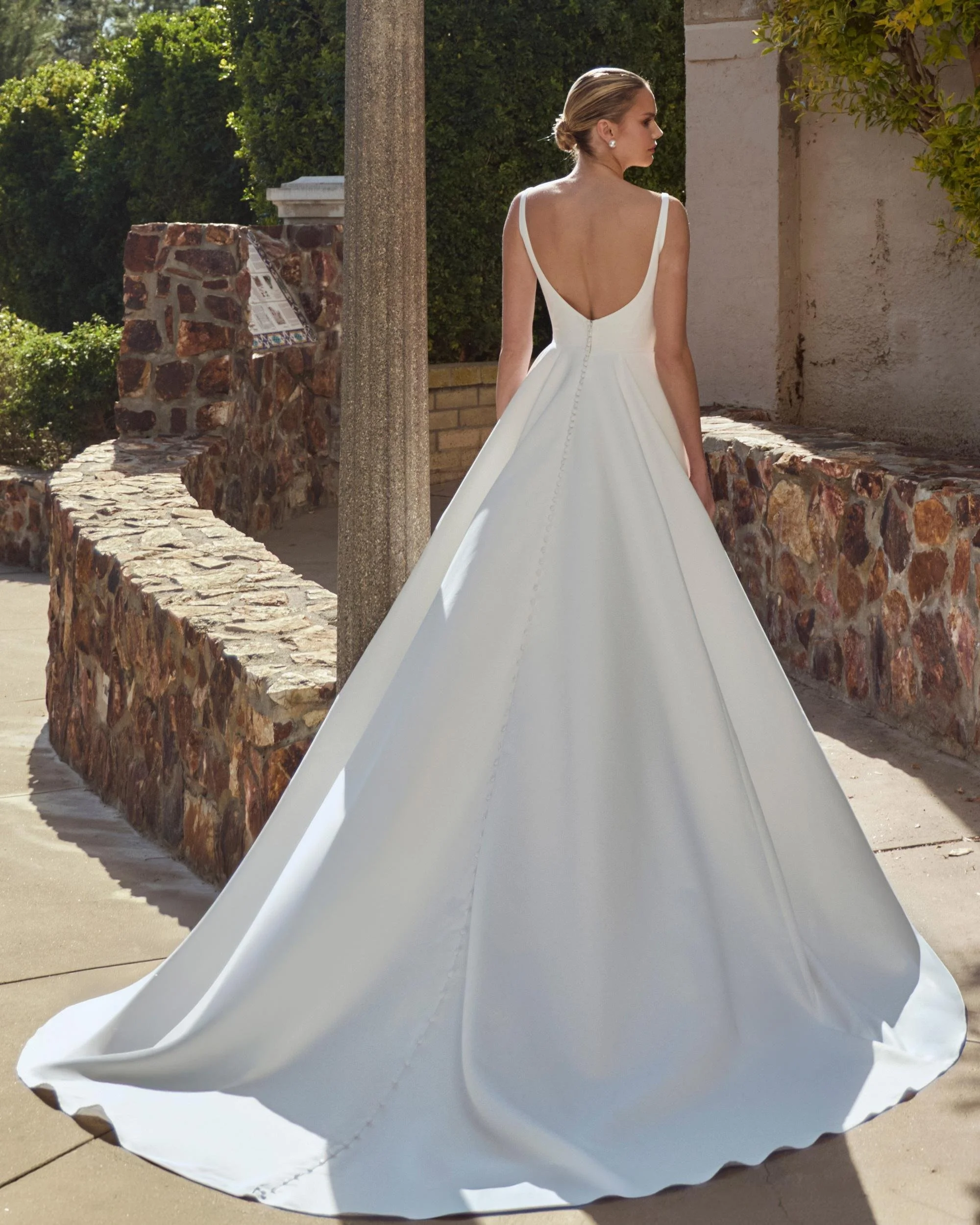 Satin A-Line Wedding Dress with Scoop Neckline and Pockets by L'amour