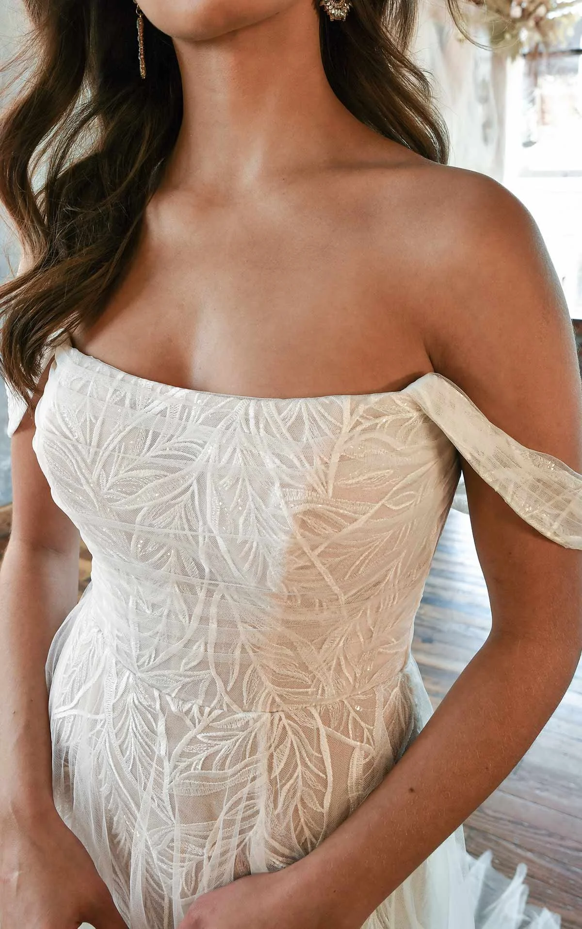 Plus Size All Who Wander Noele boho lace A-line wedding dress with detachable off-the-shoulder straps