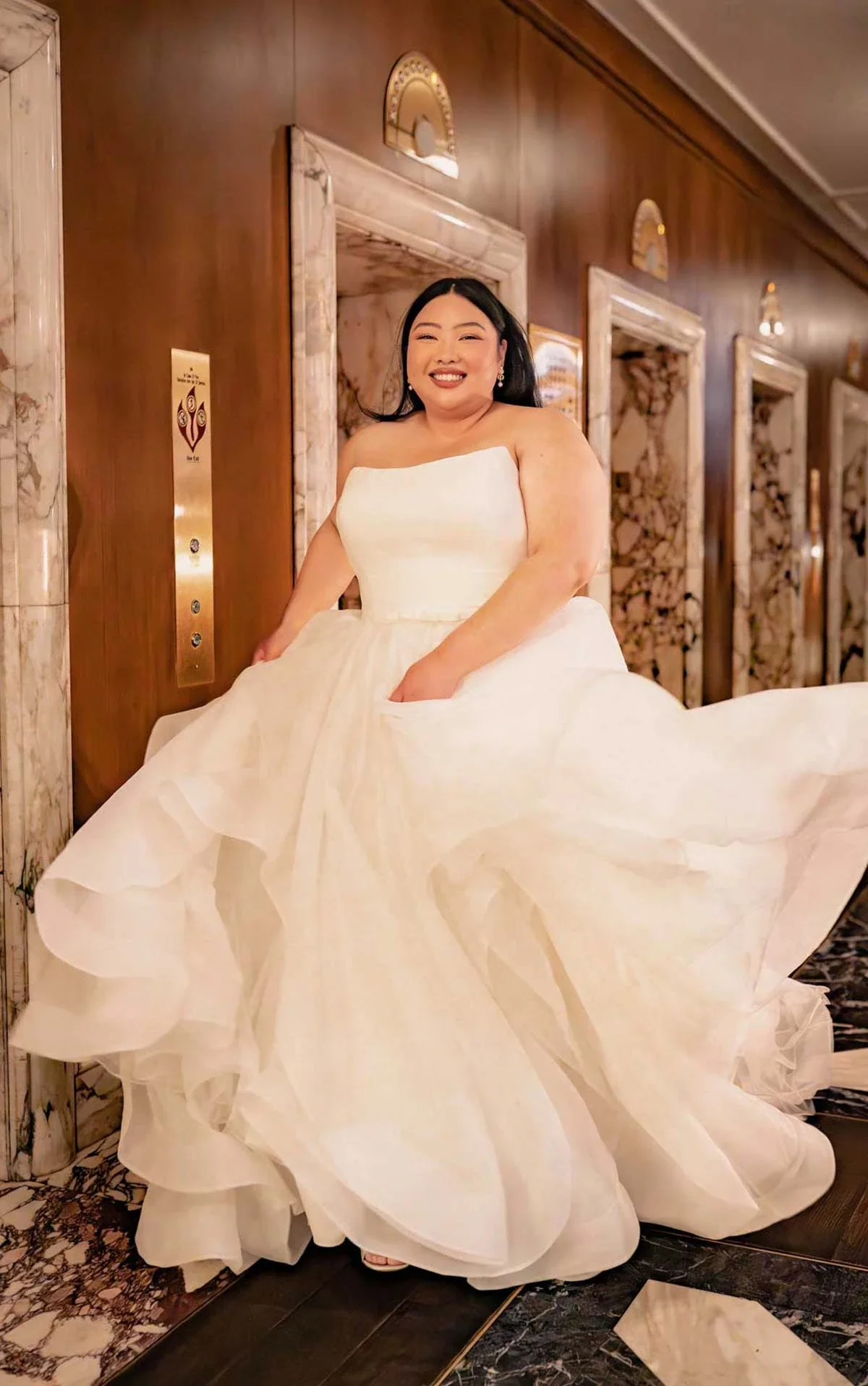 Modern Plus Size Strapless Satin Ballgown Wedding Dress with Bow Detail