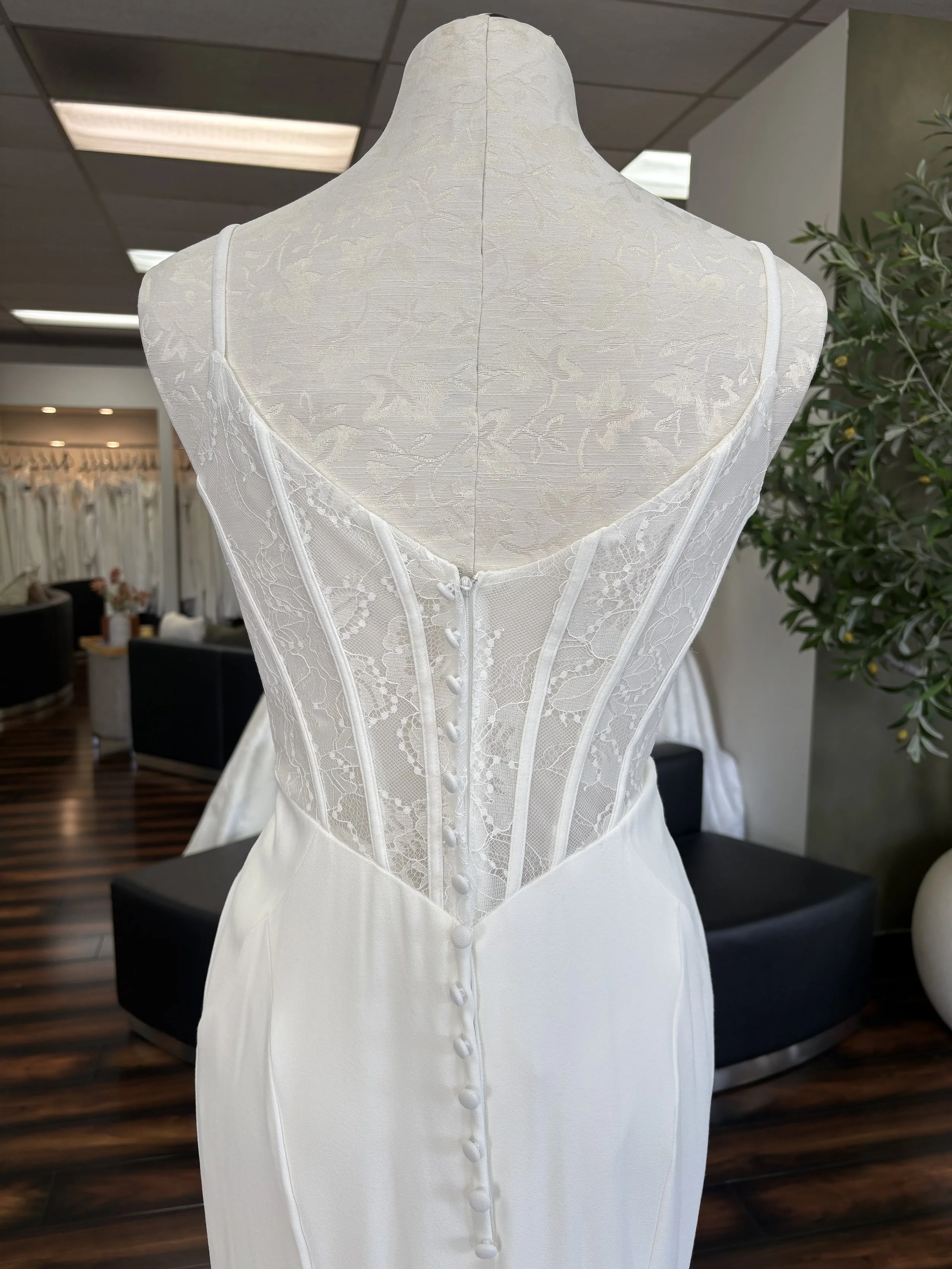 Simple Crepe Sheath Wedding Dress with Chantilly Lace