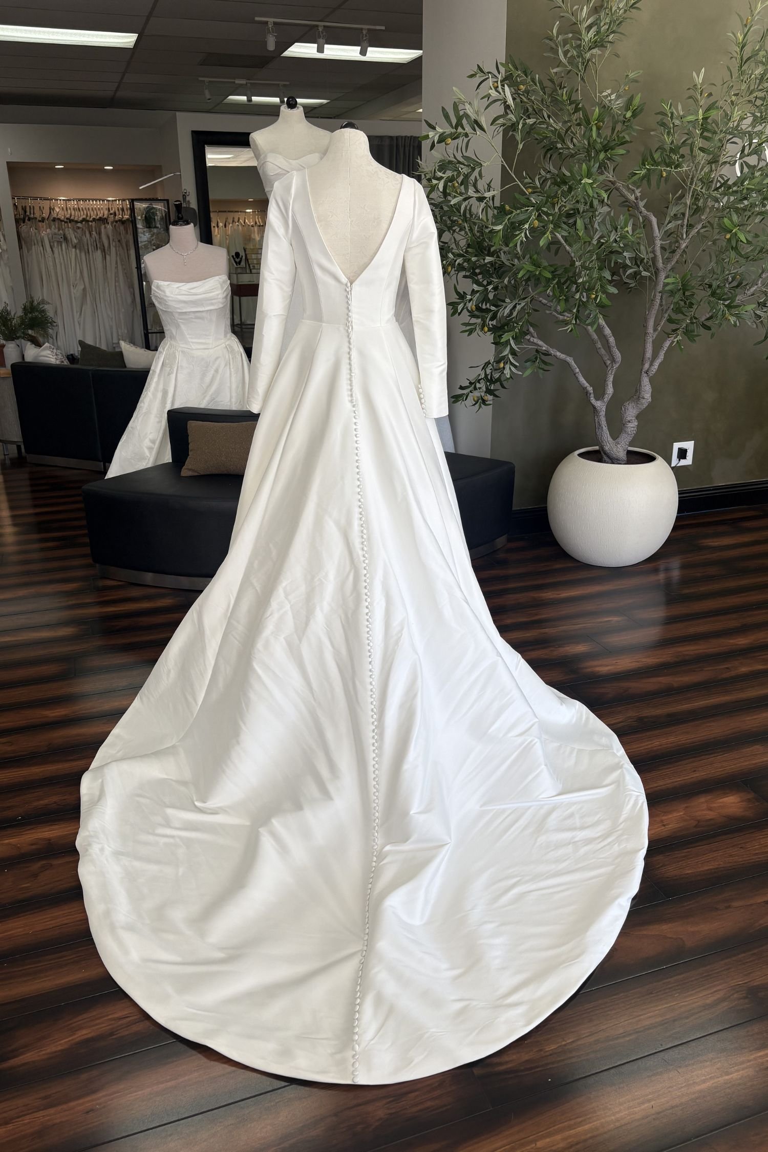 Simple Mikado Ballgown Wedding Dress with Long Sleeves