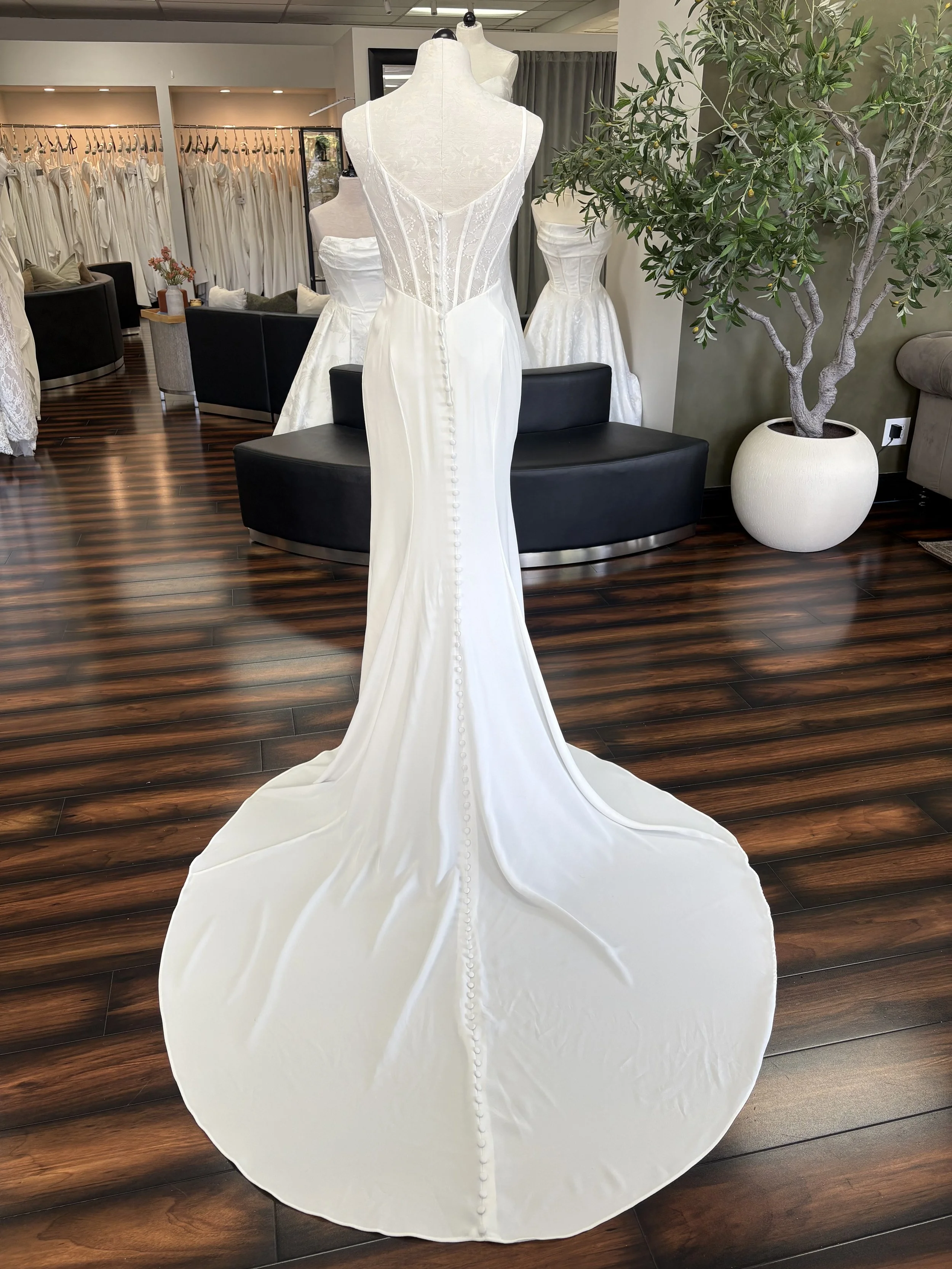 Simple Crepe Sheath Wedding Dress with Chantilly Lace