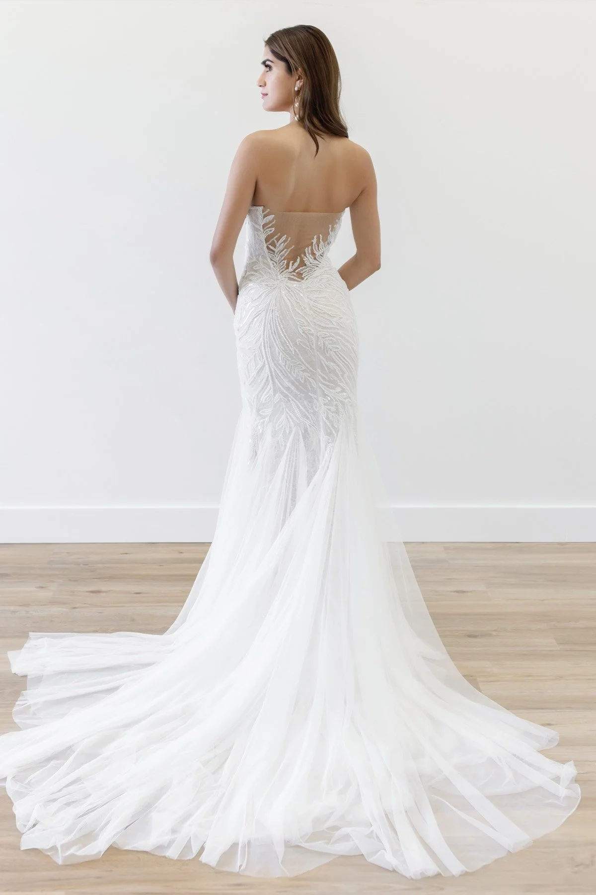 Locket Brooks 10803 fully beaded V-neck wedding gown with dramatic low back
