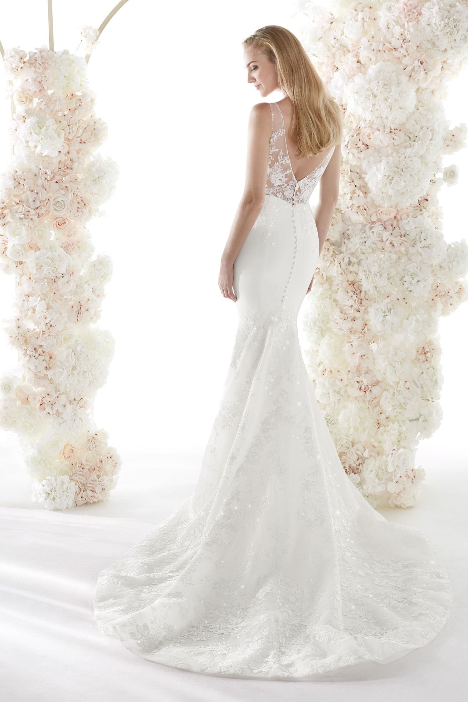 Crepe Fit and Flare Wedding Dress with Lace Bodice