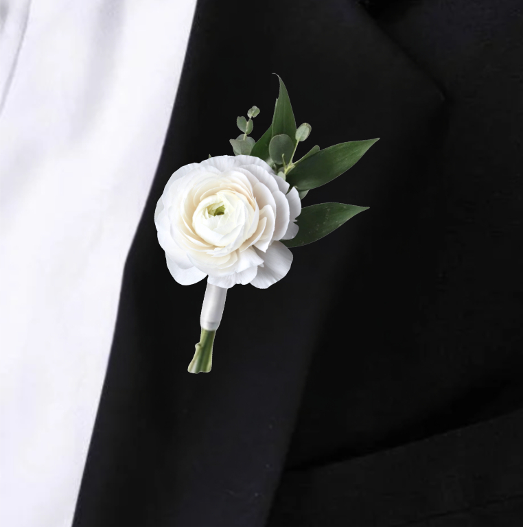 WHITE RANUNCULUS BOUTONNIERE
