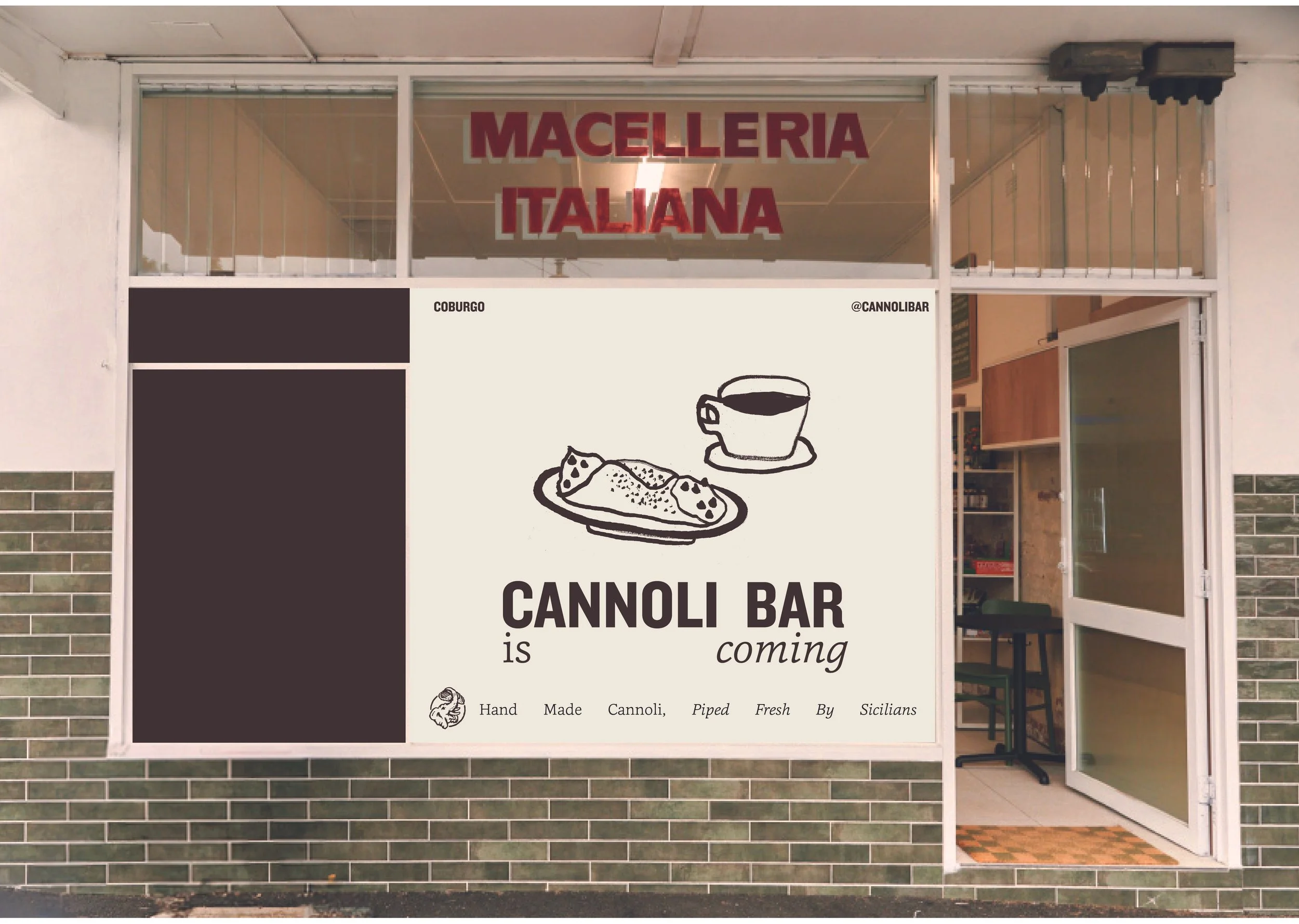 Cannoli Bar Brand Identity Shop Front Window Decal Design