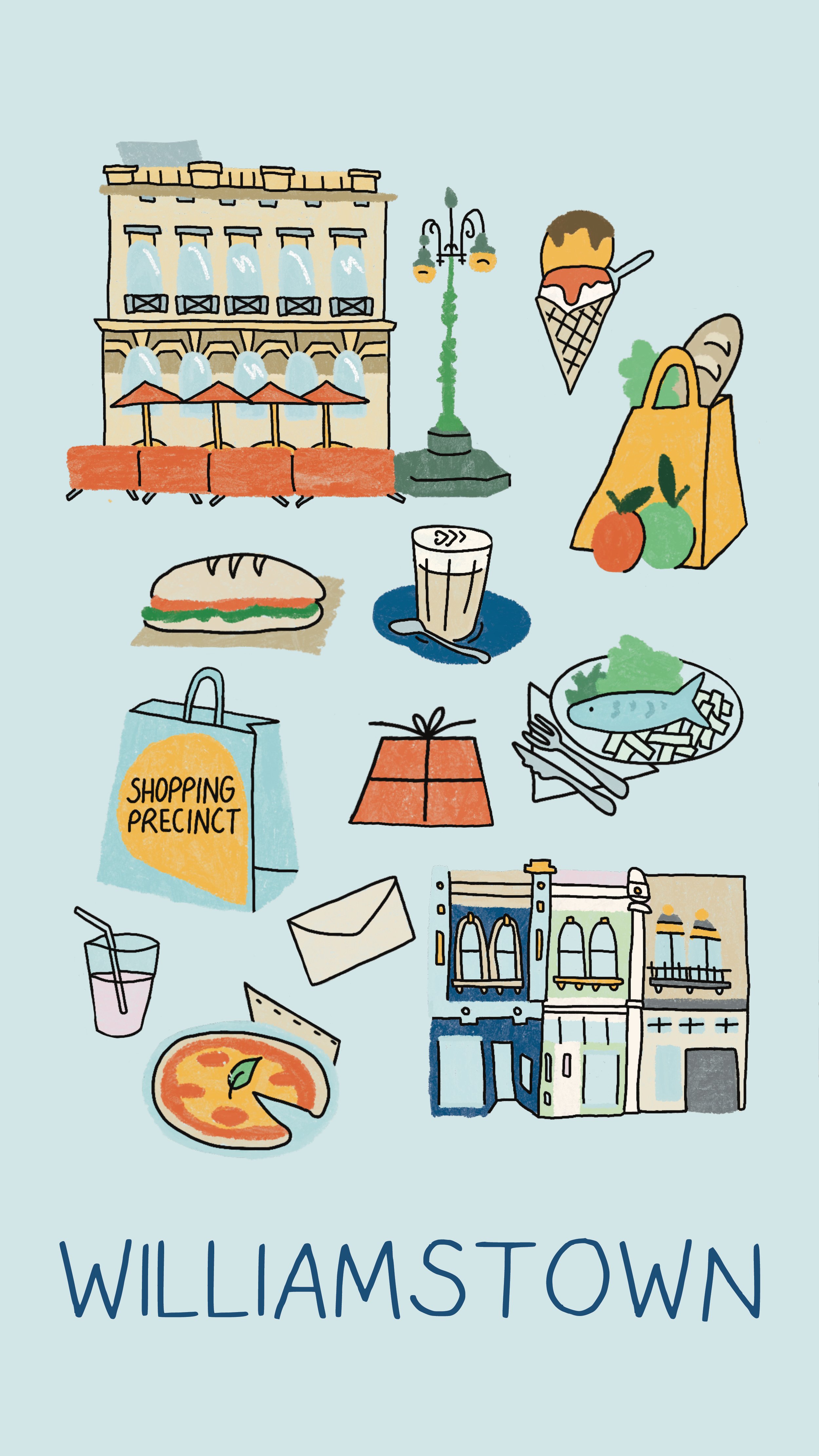 Illustrated Map and icons of Williamstown, Melbourne