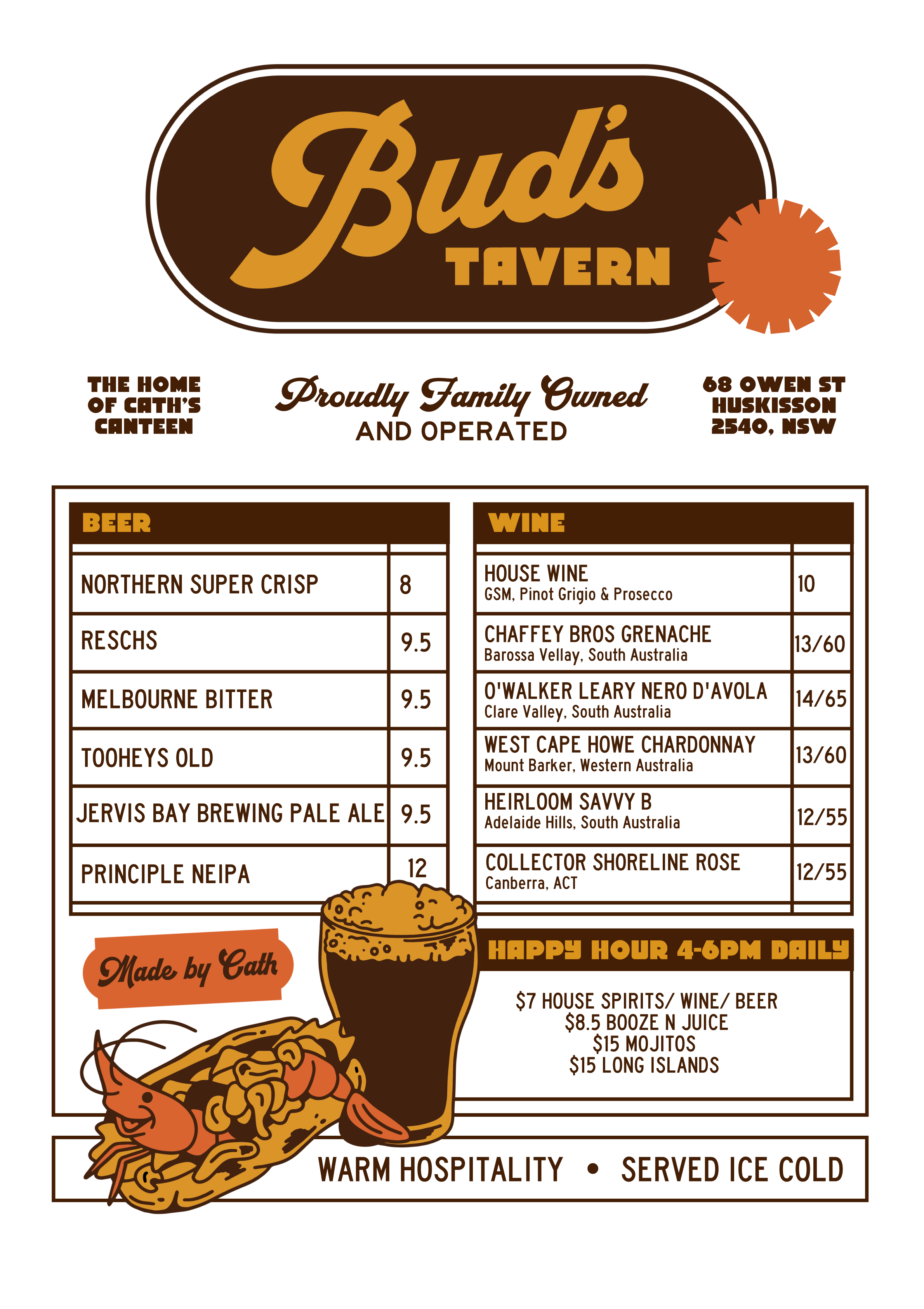 Buds Tavern Menu Warm Hospitality, Served Ice Cold in Huskisson, NSW