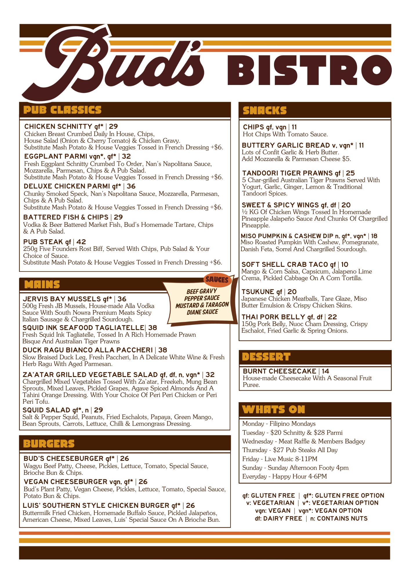 SOUTHCOAST ENTERTAINMENT CAFE BAIT TACKLE FISHING DRINK MENU BUDS TAVERN HUSKISSON NSW