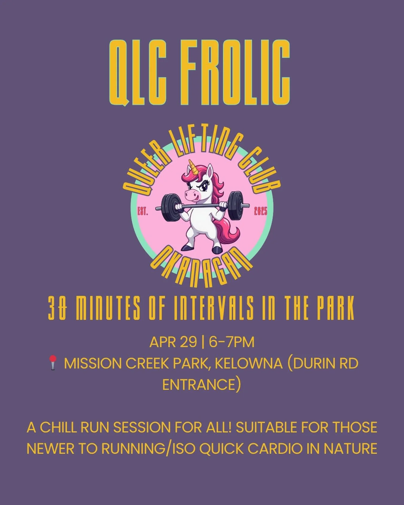 We&rsquo;re trying something a little different!

Join us this Wednesday for some super casual (though there will be a timer) intervals in Mission Creek Park.

We&rsquo;ll meet in the Durin Rd entrance at 6 and off we go! 

You&rsquo;re welcome to fo