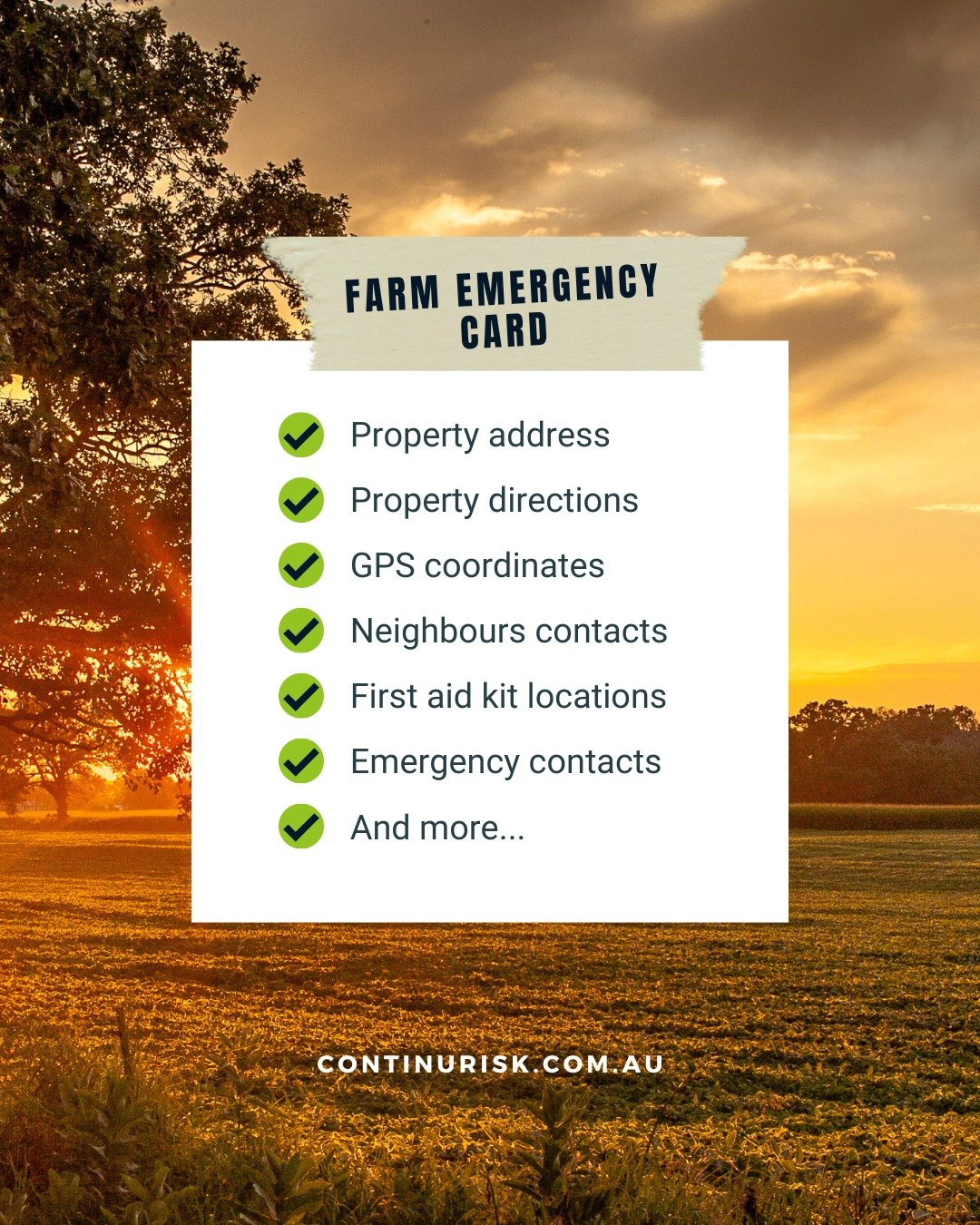 Having a Farm Emergency Card beside your phones and UHF's will allow an injured person to receive medical attention quicker. Your Farm Emergency Card should contain your address and directions, along with GPS coordinates. If you were to go into shock